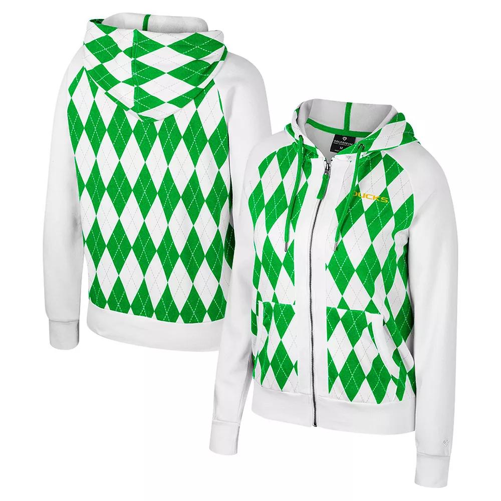 Women's Colosseum White Oregon Ducks The Dealio Argyle Full-Zip Jacket, Size: Medium Product Image