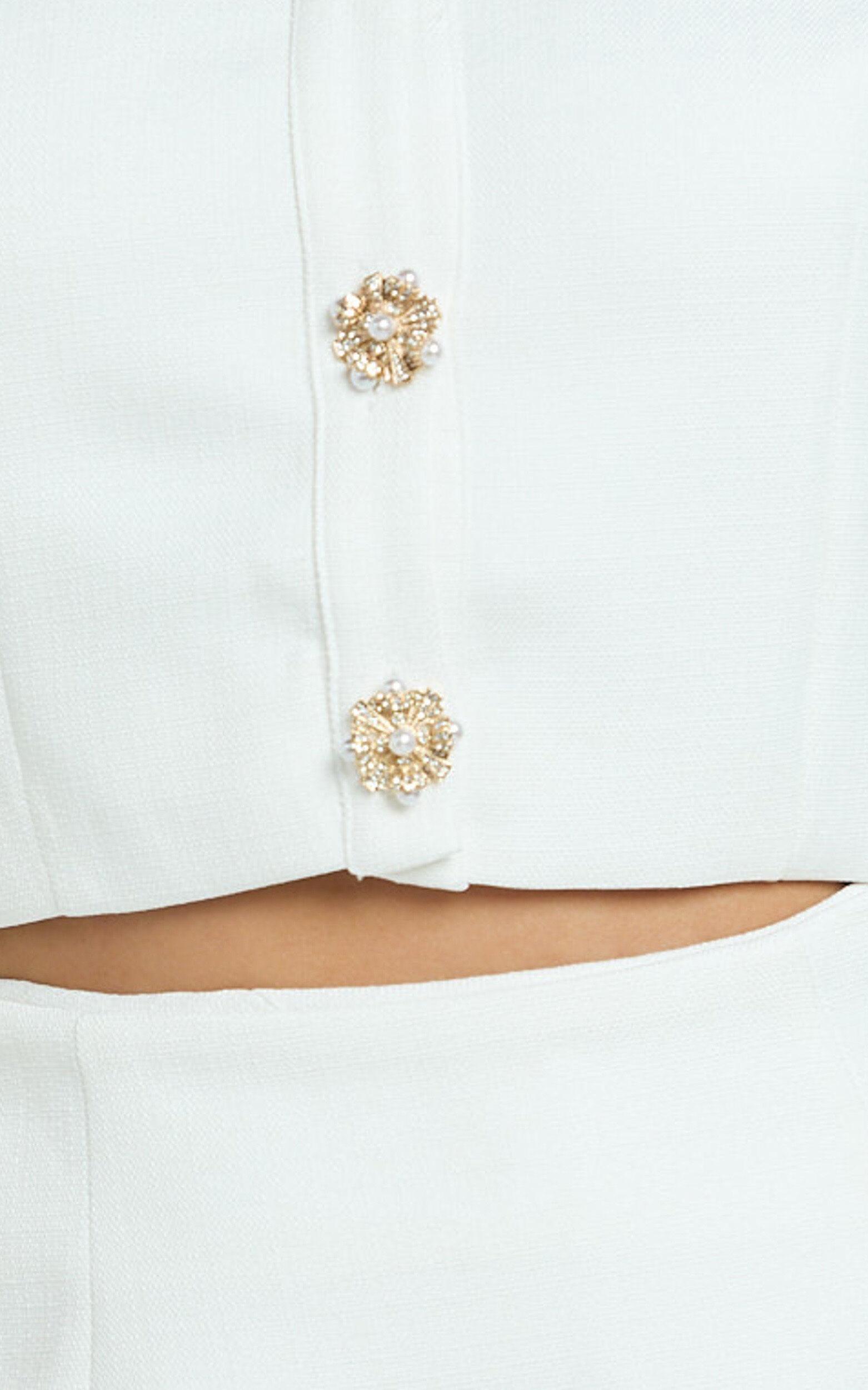 Addington Two Piece Set - Boucle Cap Sleeve Crop Jacket And Fitted Mini Skirt in White Product Image