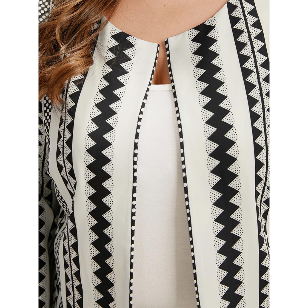 Plus Size Geometric Boho Print Open Front Jacket Women White Resort Contrast Ladies Vacation Winter Coats BloomChic 18-20/2X Product Image