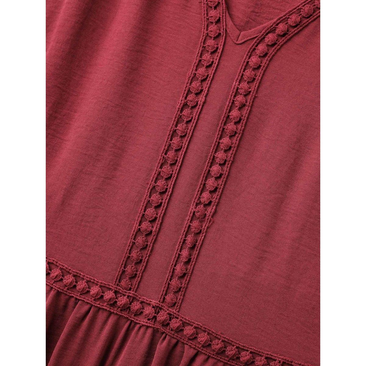 Plus Size Lace Trim Neck Sheer Pockets Maxi Dress Rust Women V-neck Short sleeve Curvy BloomChic 12/L Product Image