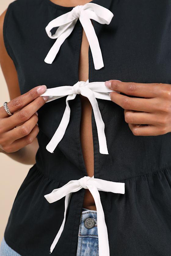 Ryoti Black Tie-Front Peplum Tank Top Product Image
