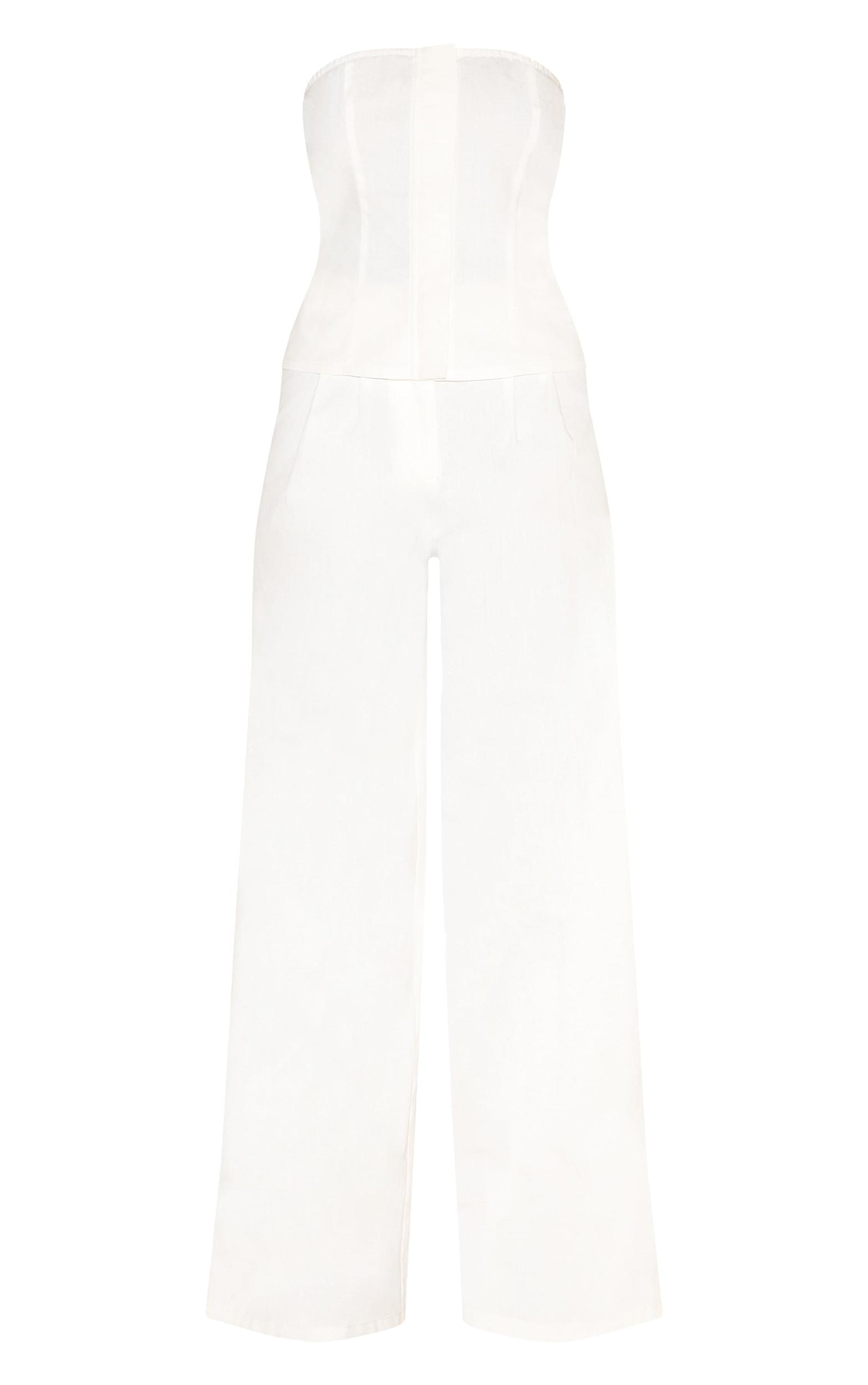White Linen Blend Tailored Bandeau Wide Leg Jumpsuit Product Image