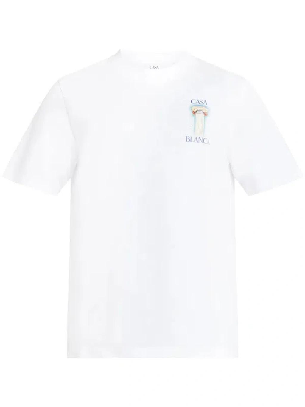 CASABLANCA White Crewneck T-shirt With Logo Detail On The Front And Maxi Logo Print On The Rear Product Image