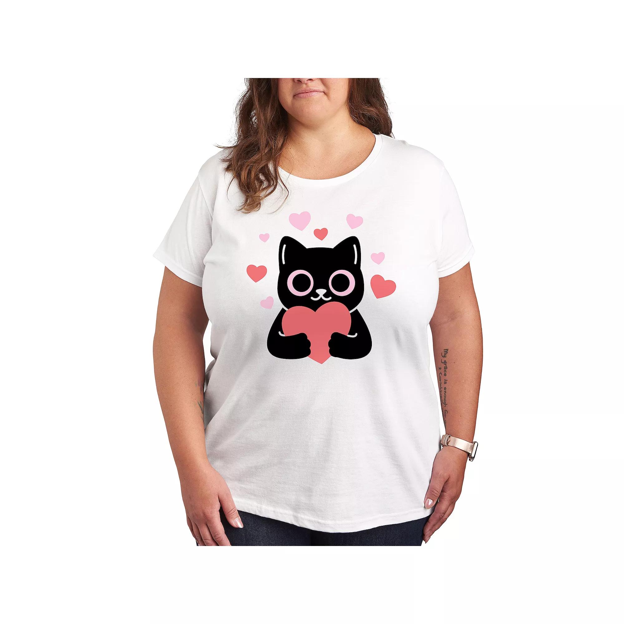 Plus Cat With Hearts Graphic Tee, Women's,  Product Image