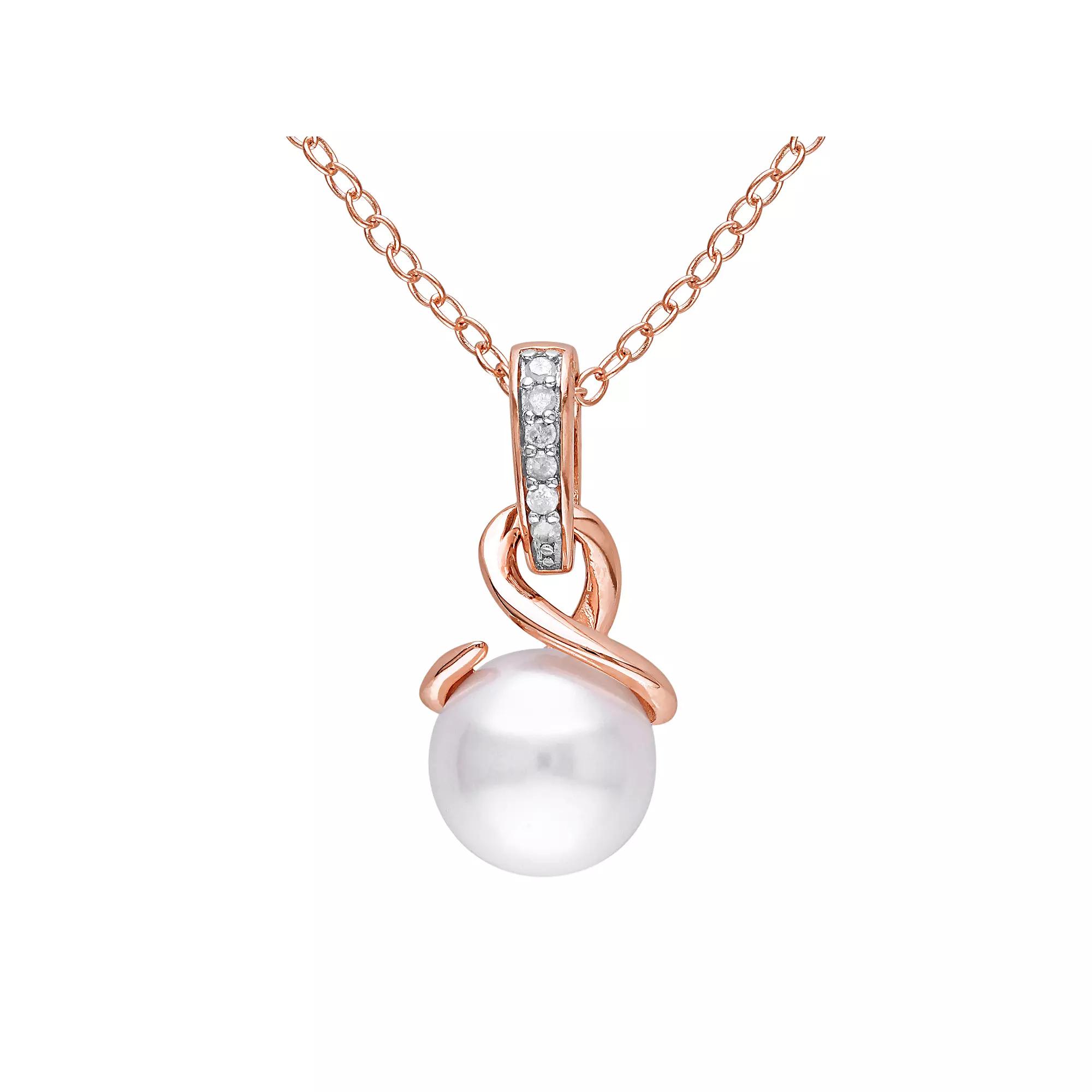 Stella Grace Freshwater Cultured Pearl & Diamond Accent Pink Rhodium-Plated Sterling Silver Pendant Necklace, Womens White Product Image