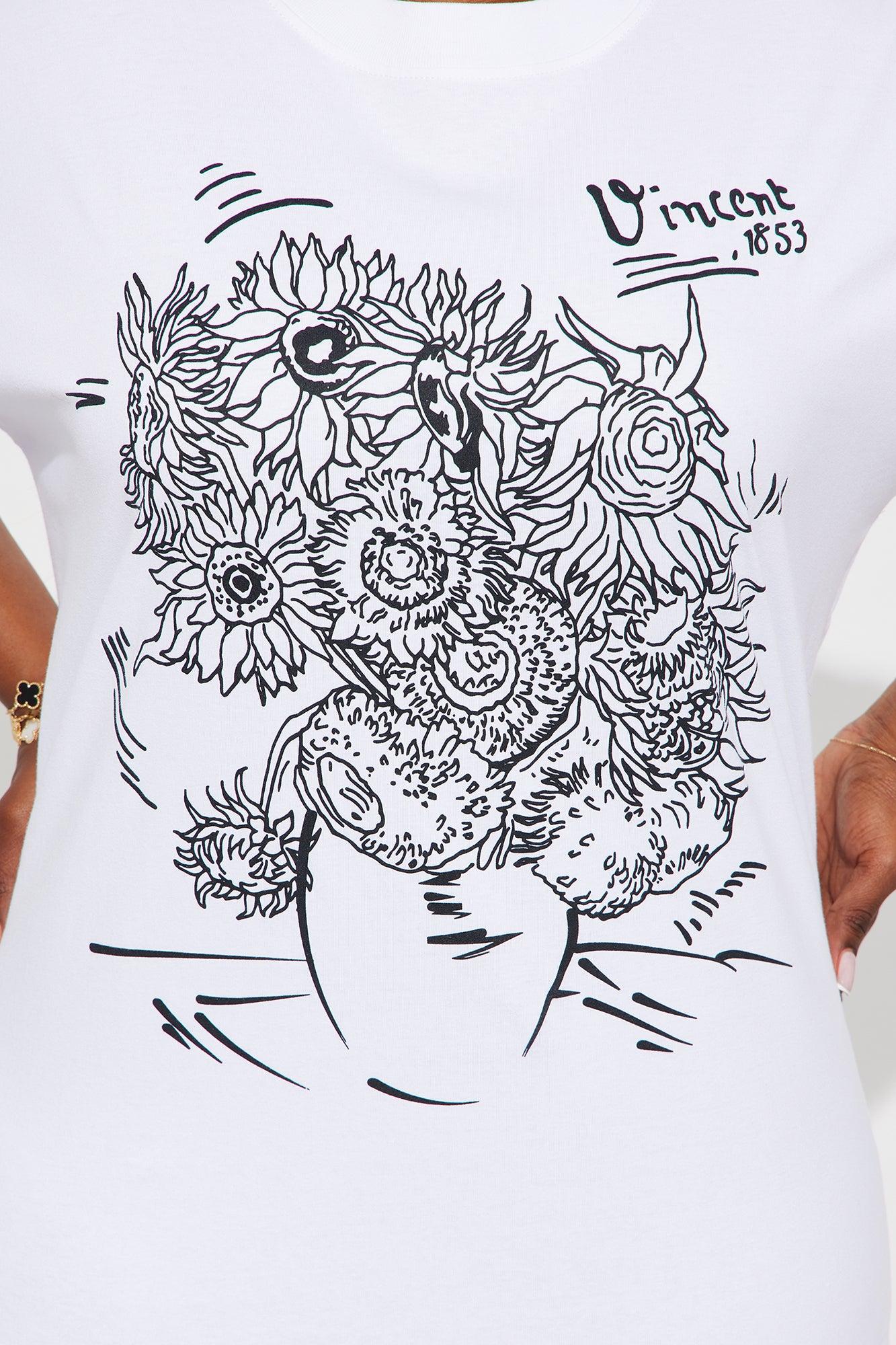 Van Gogh Sunflowers Washed Tee - White Female Product Image