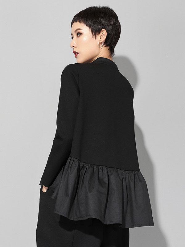 Original Creation Long Sleeves Loose Falbala Split-Joint Stand Collar T-Shirts Tops Product Image