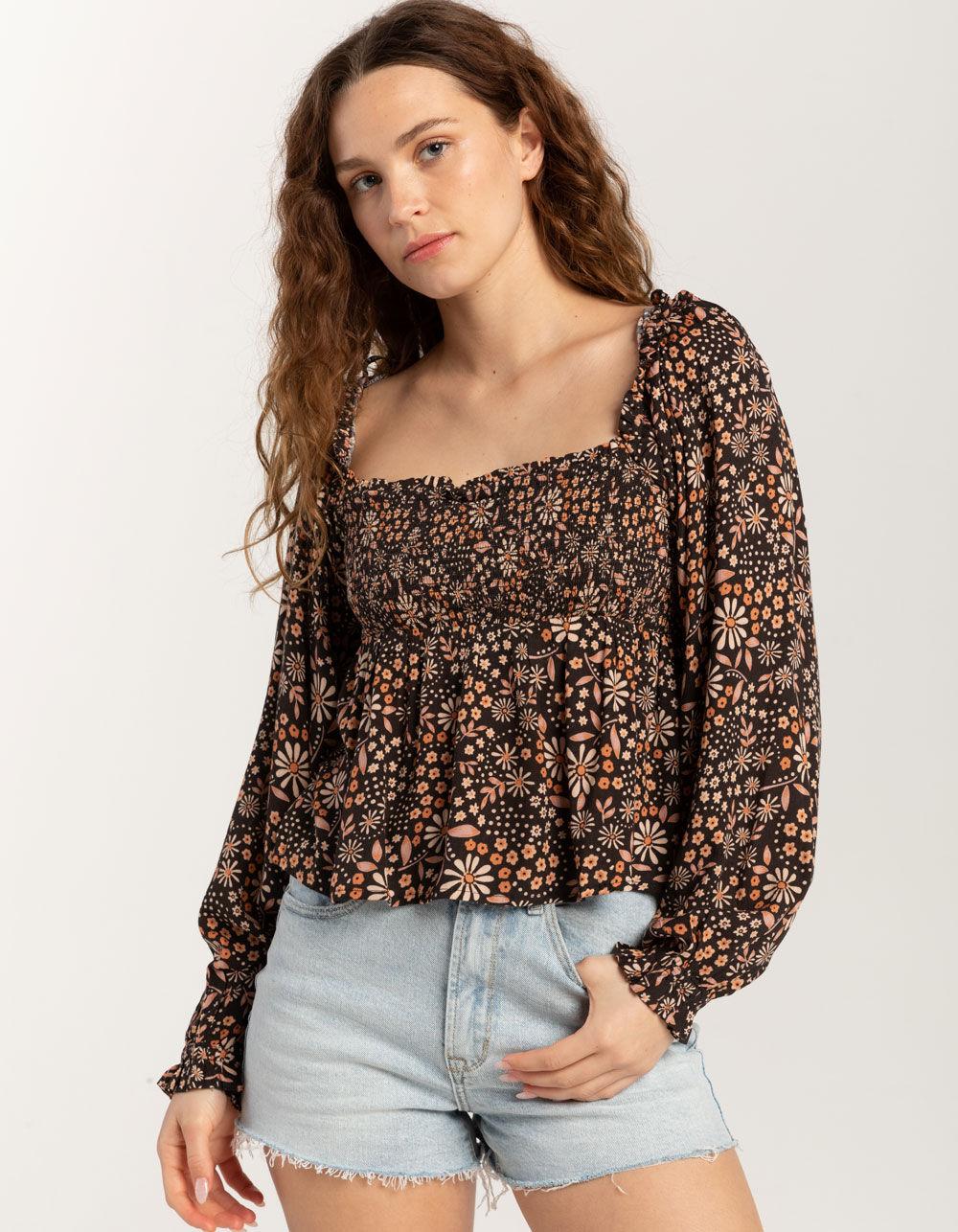 VOLCOM Folk Yeah Womens Long Sleeve Top - BLACK COMBO Product Image