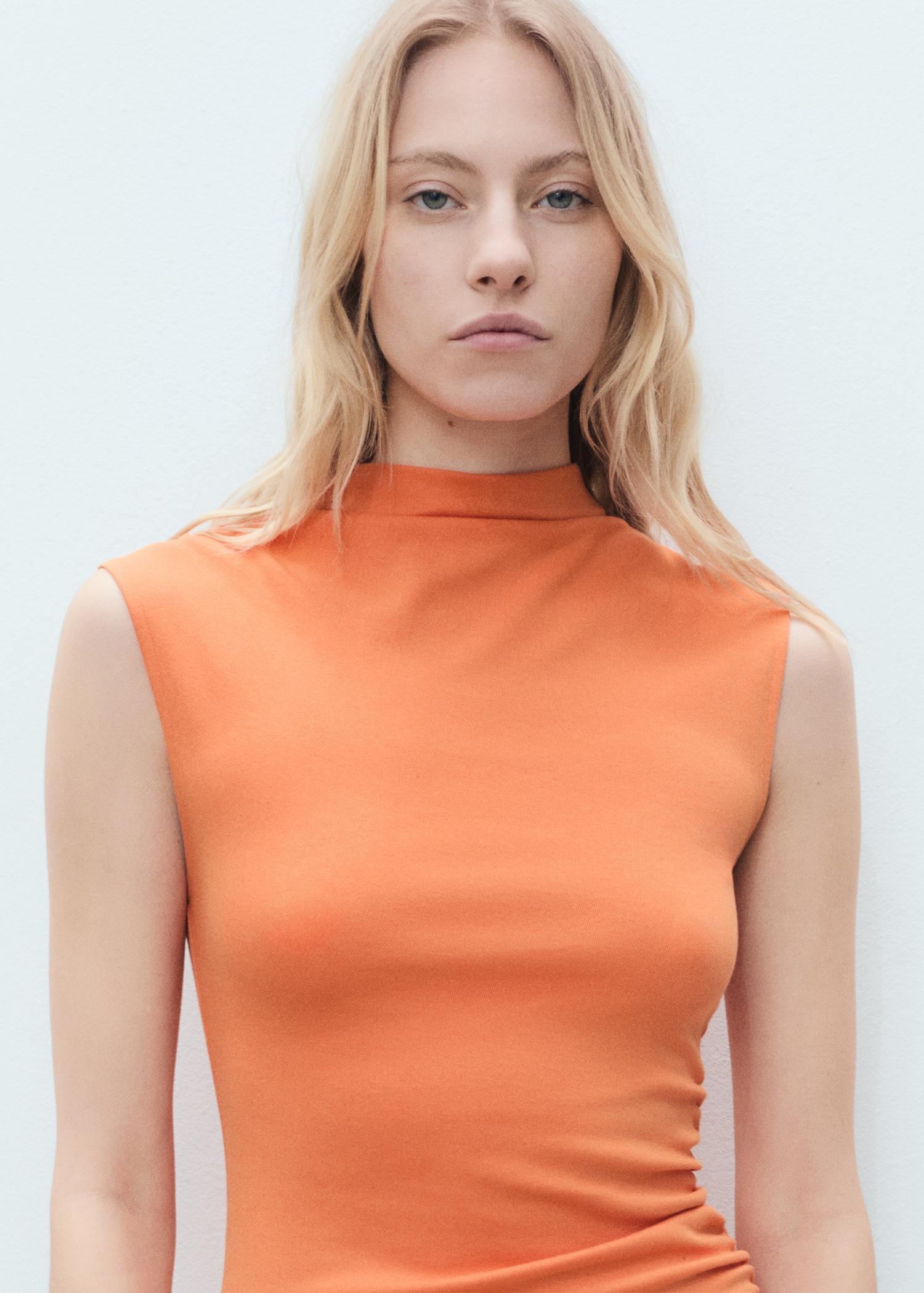 Draped dress with perkins collar - Women | MANGO USA Product Image