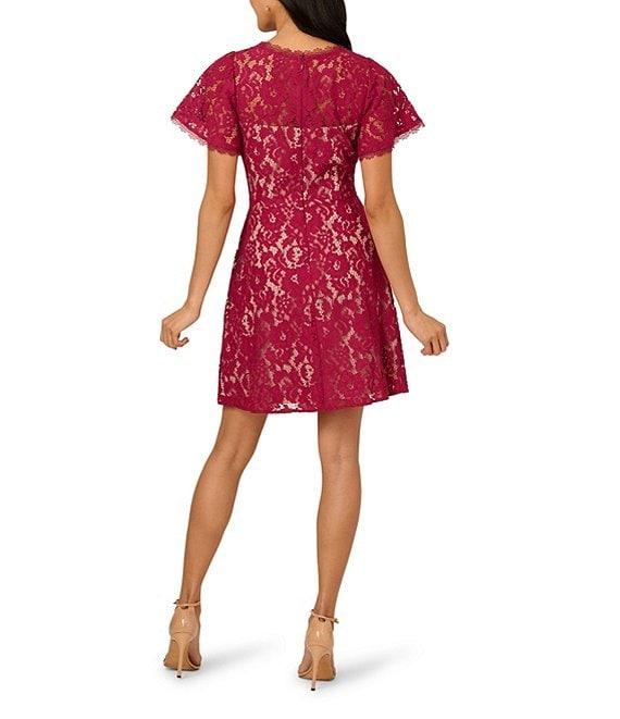 Adrianna Papell Illusion Crew Neck Flutter Sleeve Lace Shift Dress Product Image