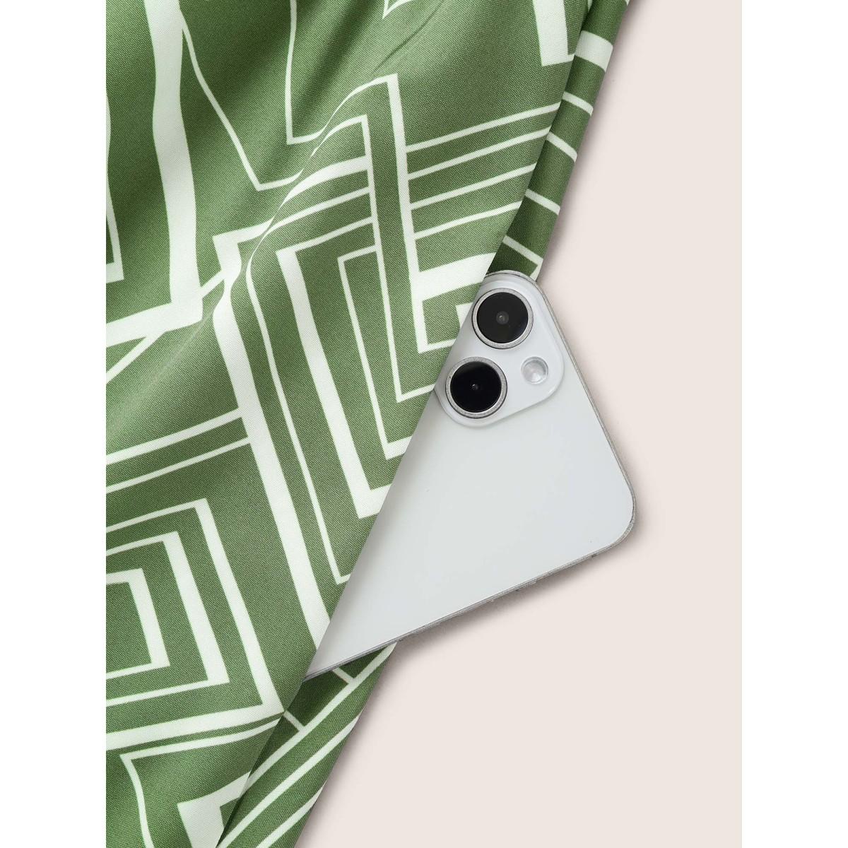 Plus Size Geometric Flat Collar With V Notch Ruffle Sleeve Belted Dress Mint Women At the Office Belted Flat collar with V-notch Short sleeve Curvy Midi Dress BloomChic 14-16/1X Product Image