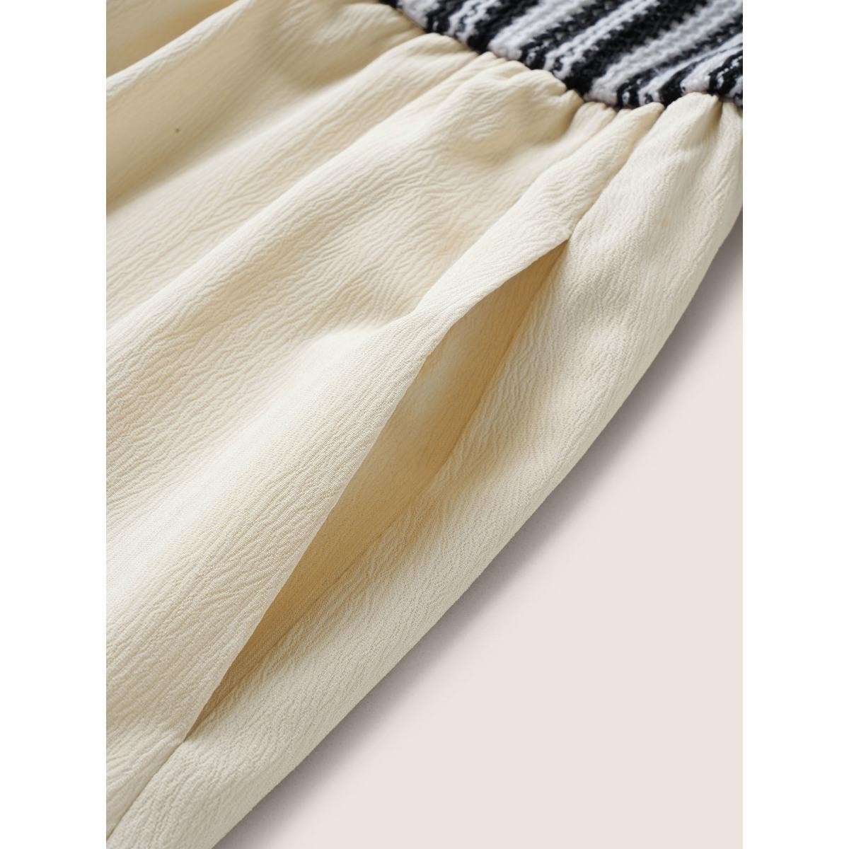 Plus Size Striped Patchwork Ruffle Layered Hem Dress Apricot Women Resort Non V-neck Sleeveless Curvy Midi Dress BloomChic 10/M Product Image