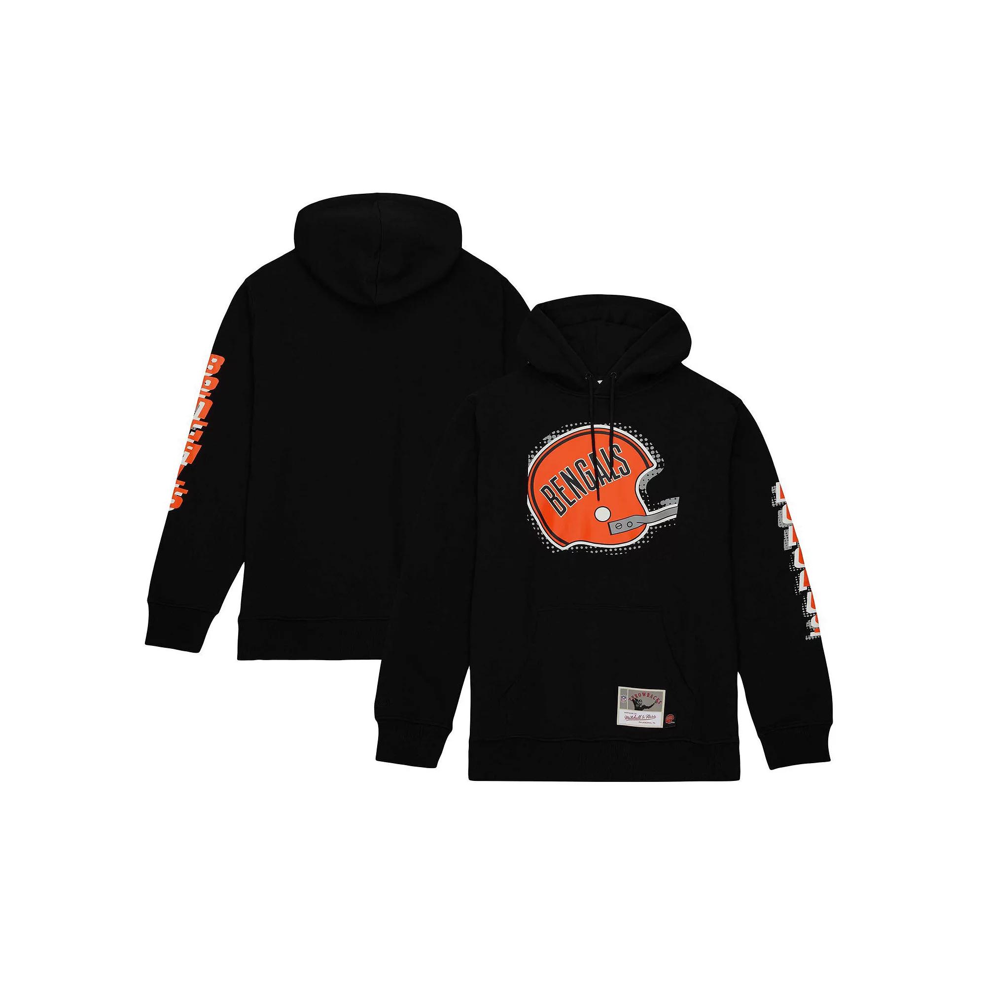 Men's Mitchell & Ness Black Cincinnati Bengals Gridiron Classics Big Face 7.0 Pullover Hoodie,  Product Image