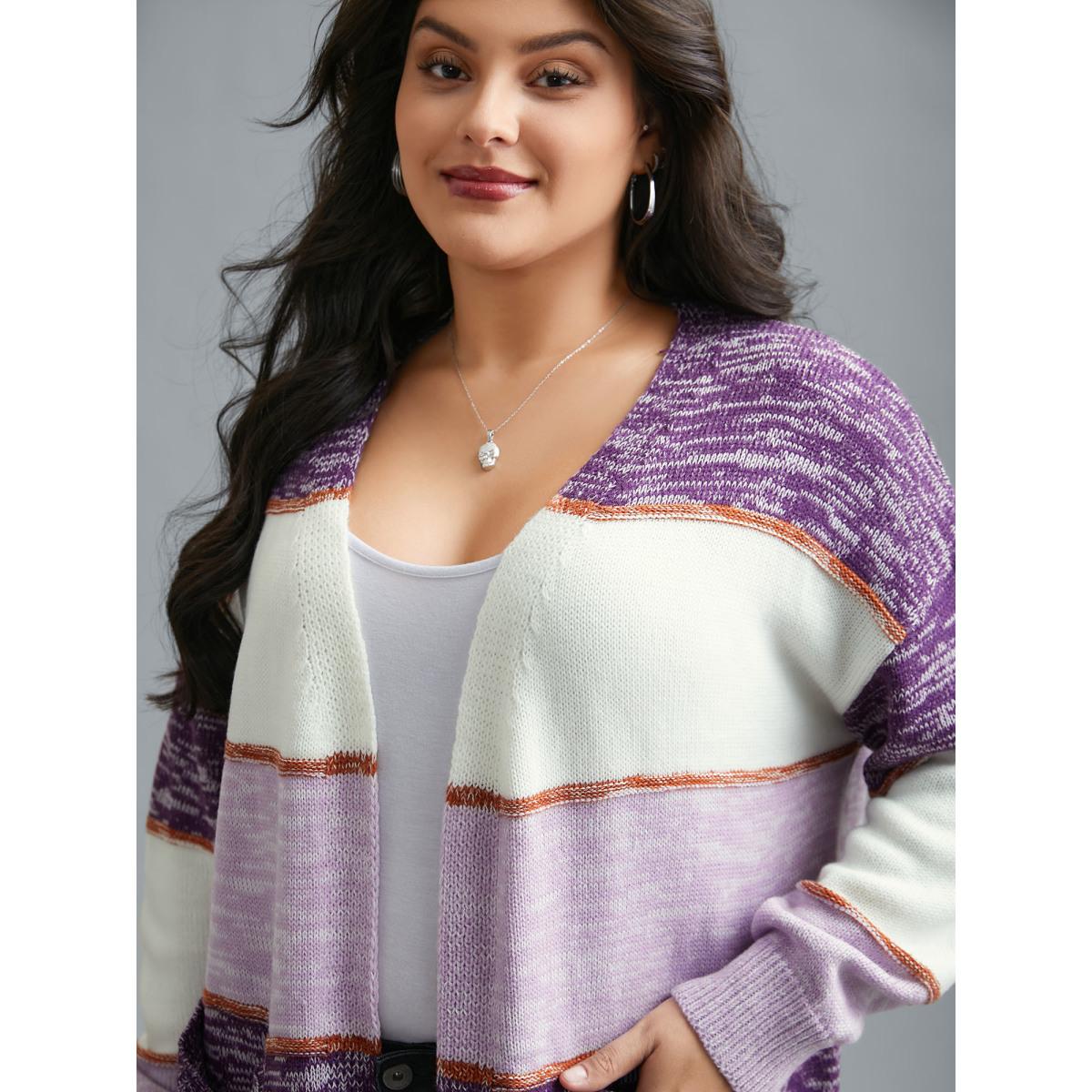 Plus Size Color Block Textured Open-Front Cardigan Deeppurple Women Casual Loose Long Sleeve Everyday Cardigans BloomChic 14-16/1X Product Image