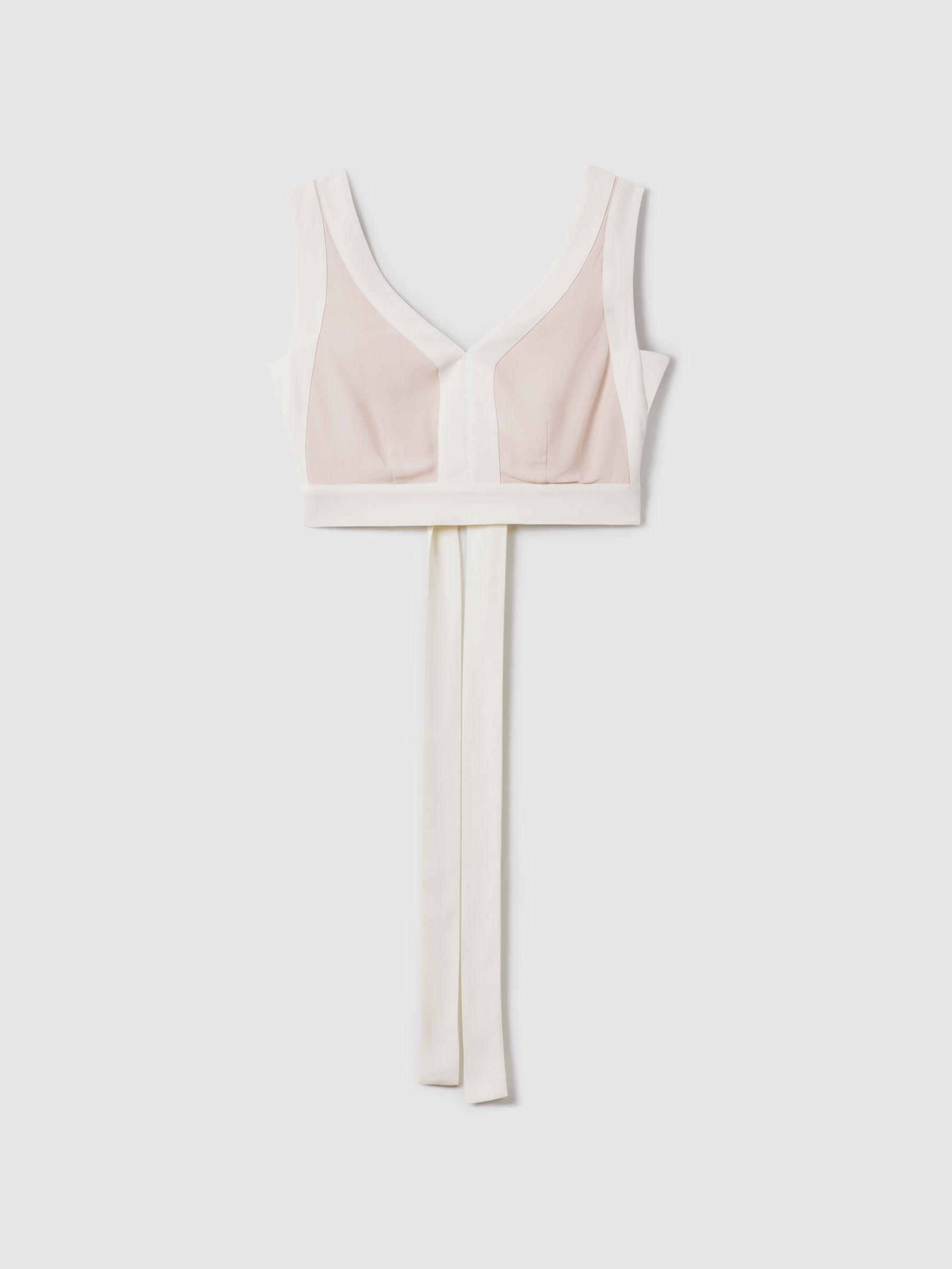 Contrast Trim Co-Ord Crop Top in Nude/Ivory Product Image