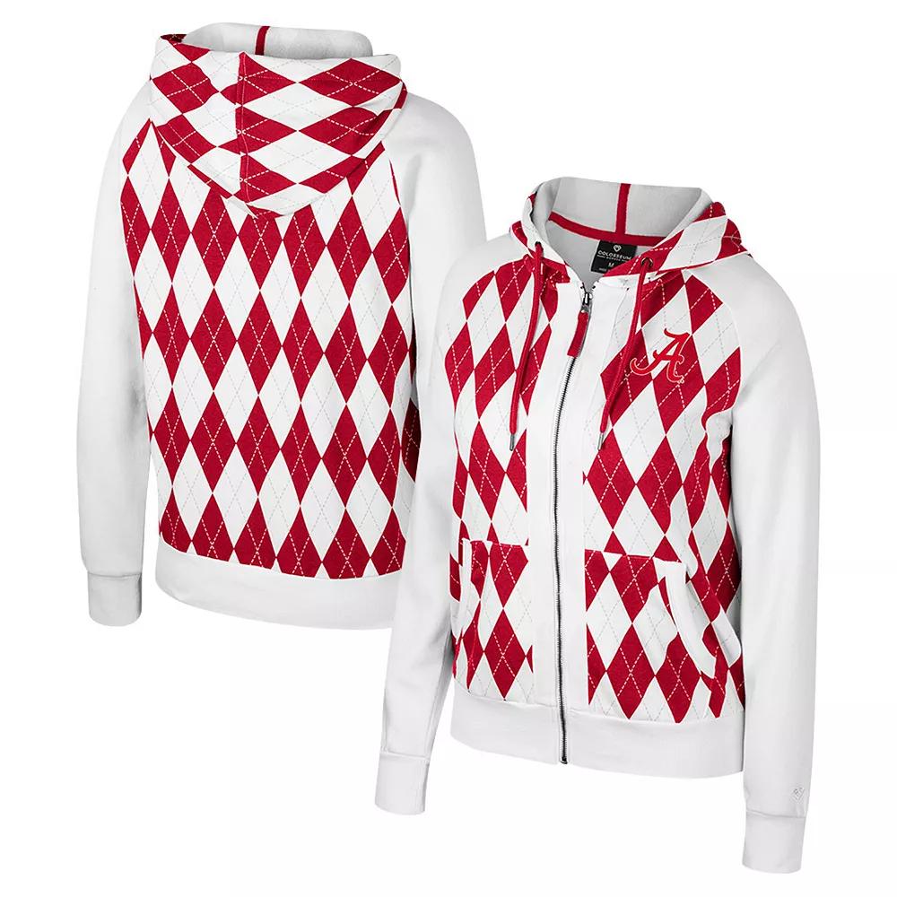Women's Colosseum White Alabama Crimson Tide The Dealio Argyle Full-Zip Jacket, Size: Small Product Image