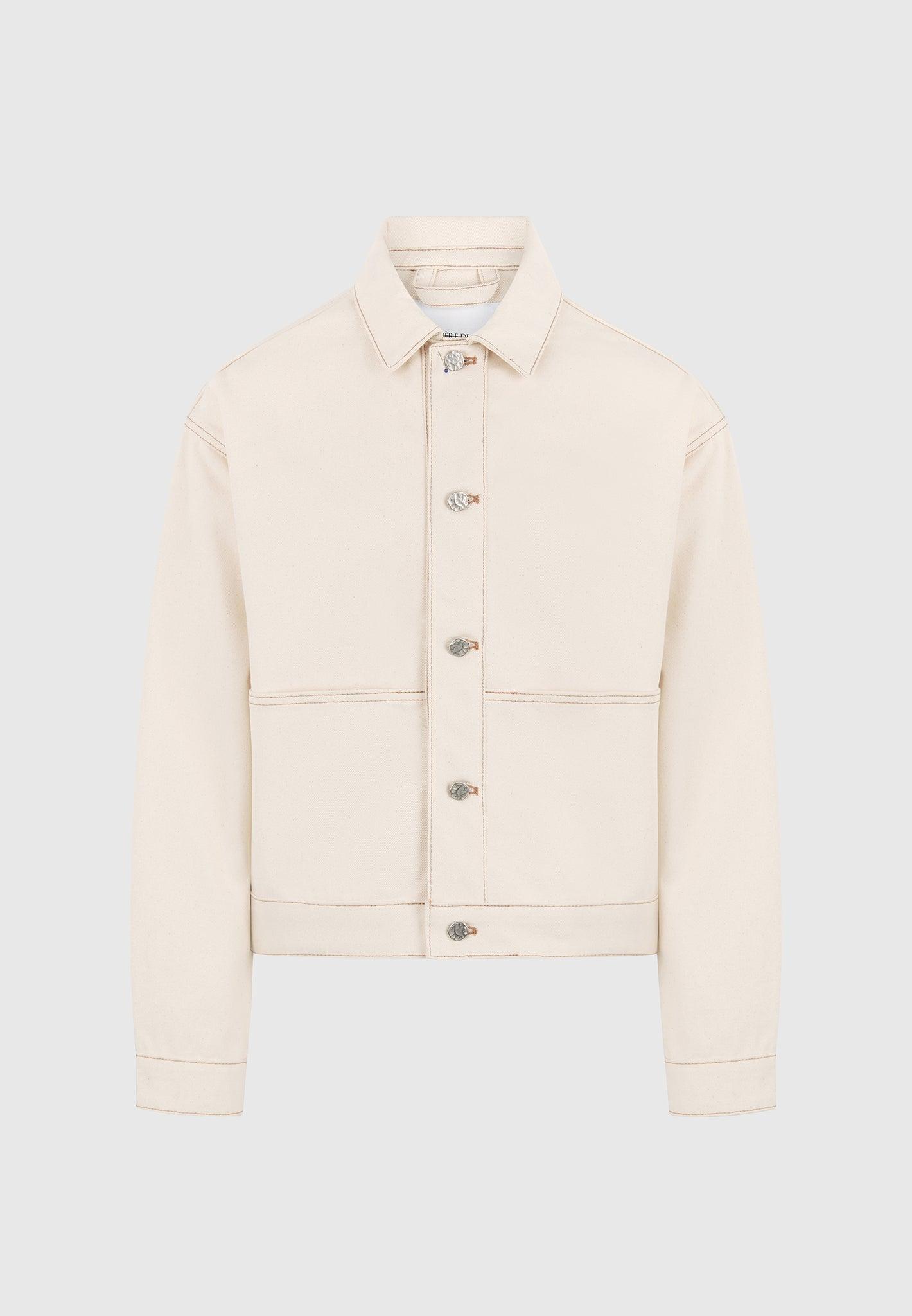 Damien - Denim Jacket with Back Pleat - Cream Male Product Image