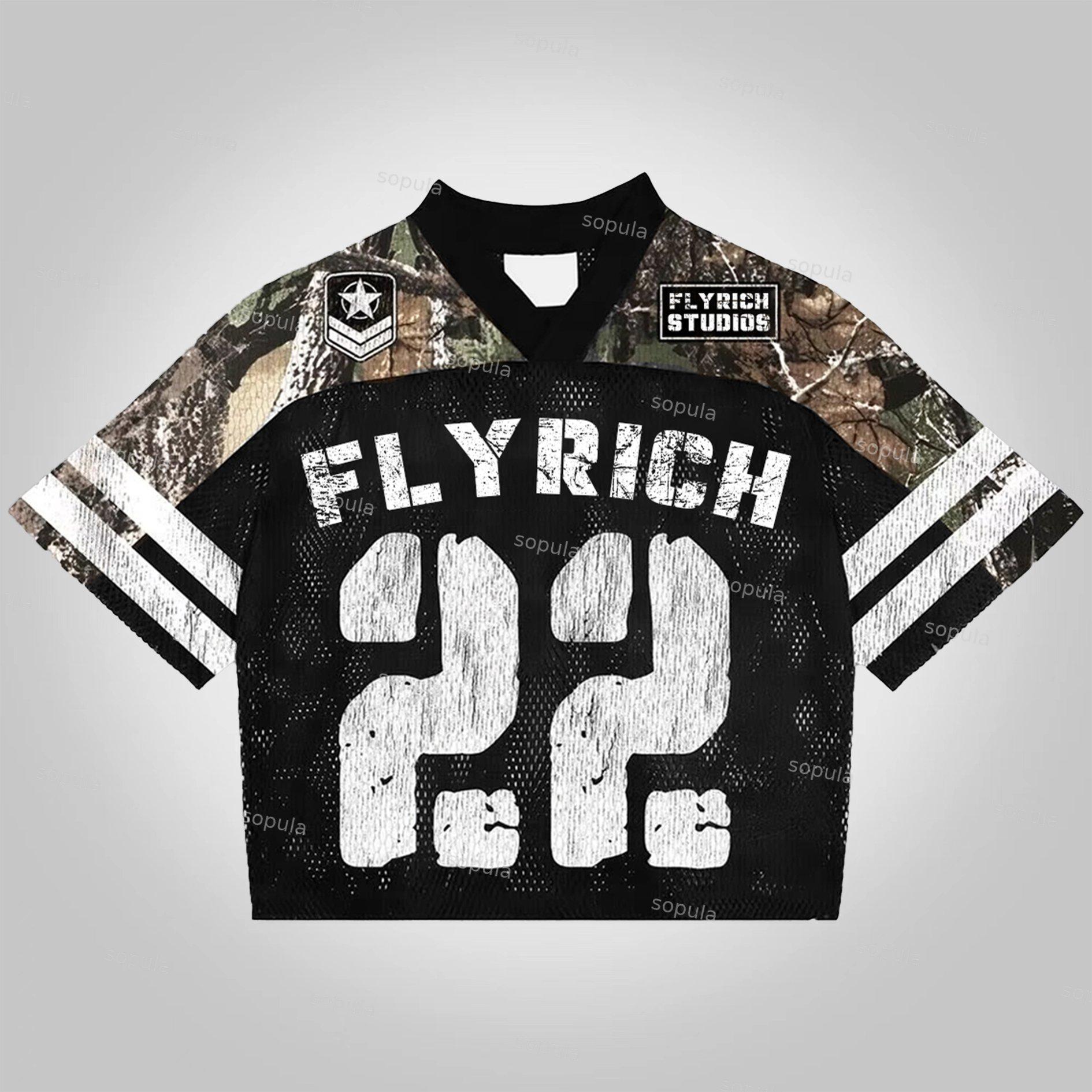 Sopula Vintage Fly Rich No.22 Graphics Blokecore Blokette Football V-Neck T-Shirt Product Image