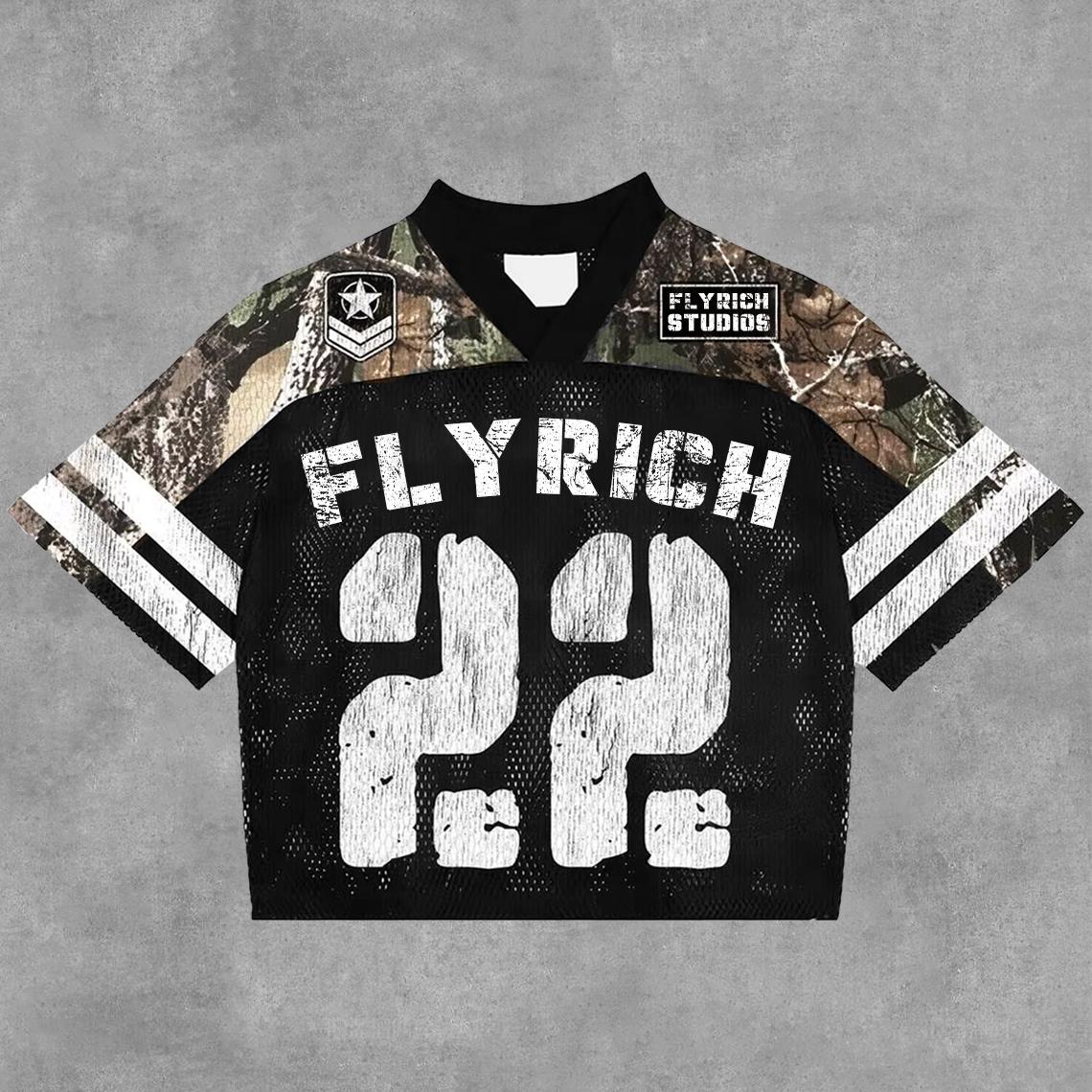 Sopula Vintage Fly Rich No.22 Graphics Blokecore Blokette Football V-Neck T-Shirt Product Image