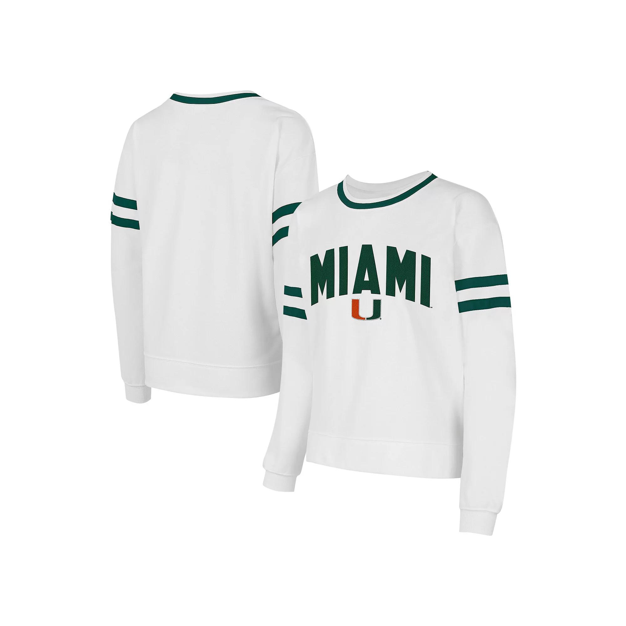 Women's Concepts Sport  White Miami Hurricanes Borough French Terry Arch Over Long Sleeve T-Shirt, Size: Small Product Image