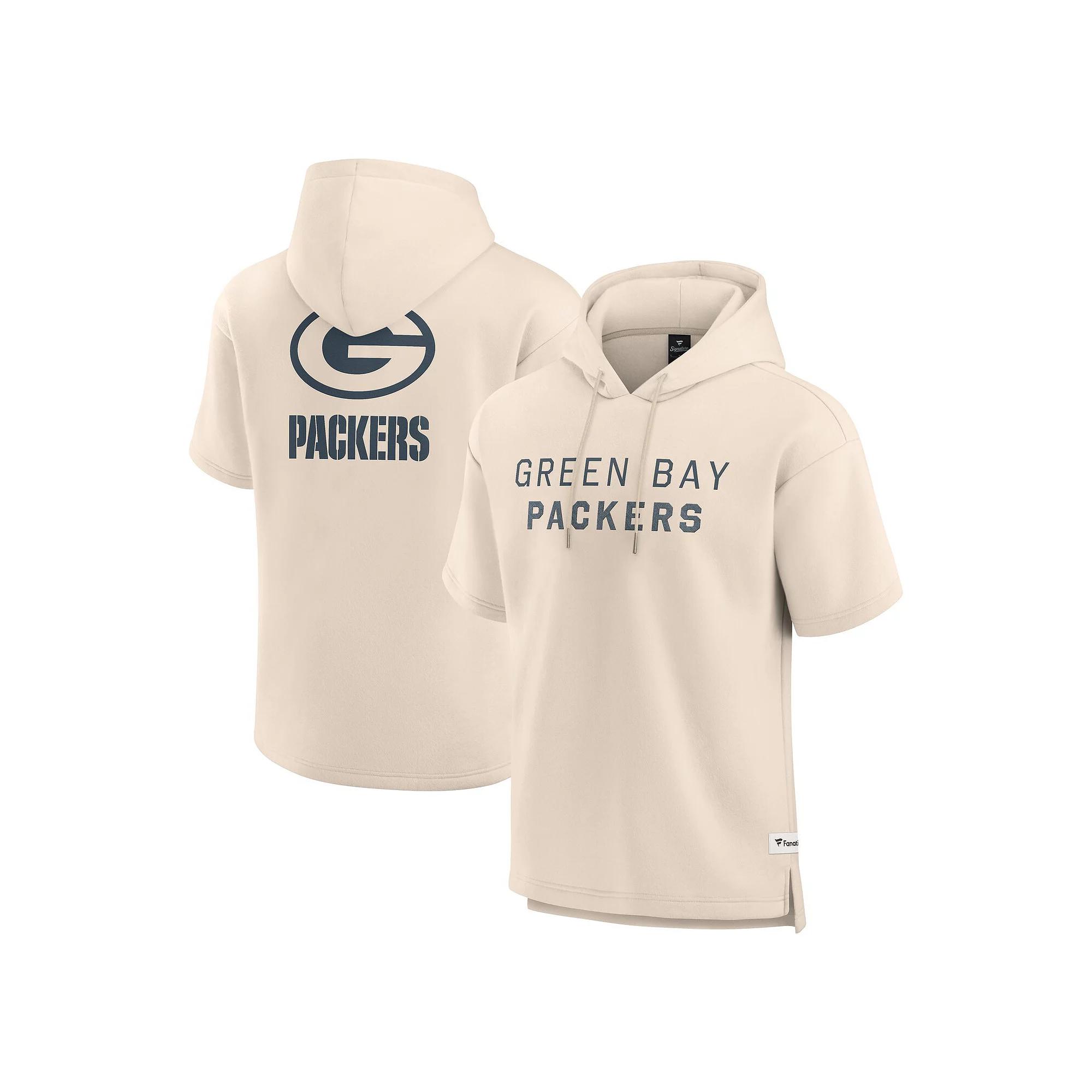 Men's Fanatics Cream Green Bay Packers Elements Future Ground Lettering Short Sleeve Pullover Hoodie, Size: XL, Beige Product Image