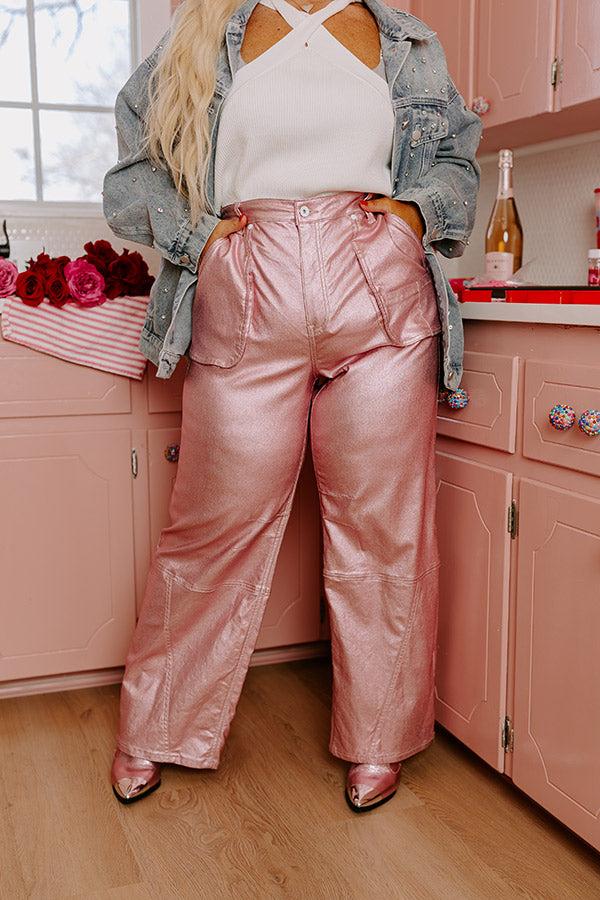The Raleigh High Waist Metallic Pants In Pink Curves Product Image