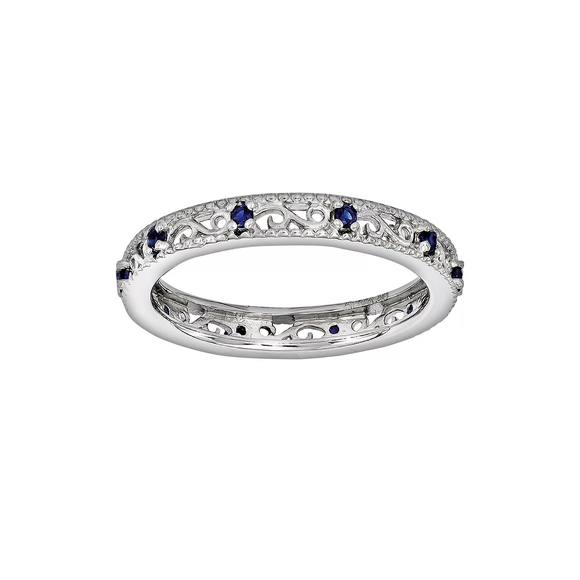 Stacks & Stones Sterling Silver Lab-Created Sapphire Stack Ring, Women's,  Product Image