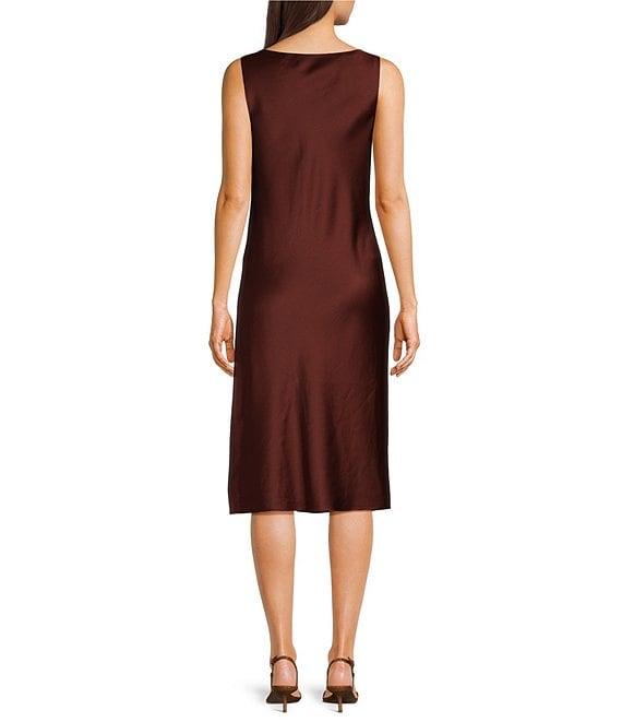 Trina Turk Kwame Hammered Satin Cowl Neck Sleeveless Button Detail Midi Sheath Dress Product Image