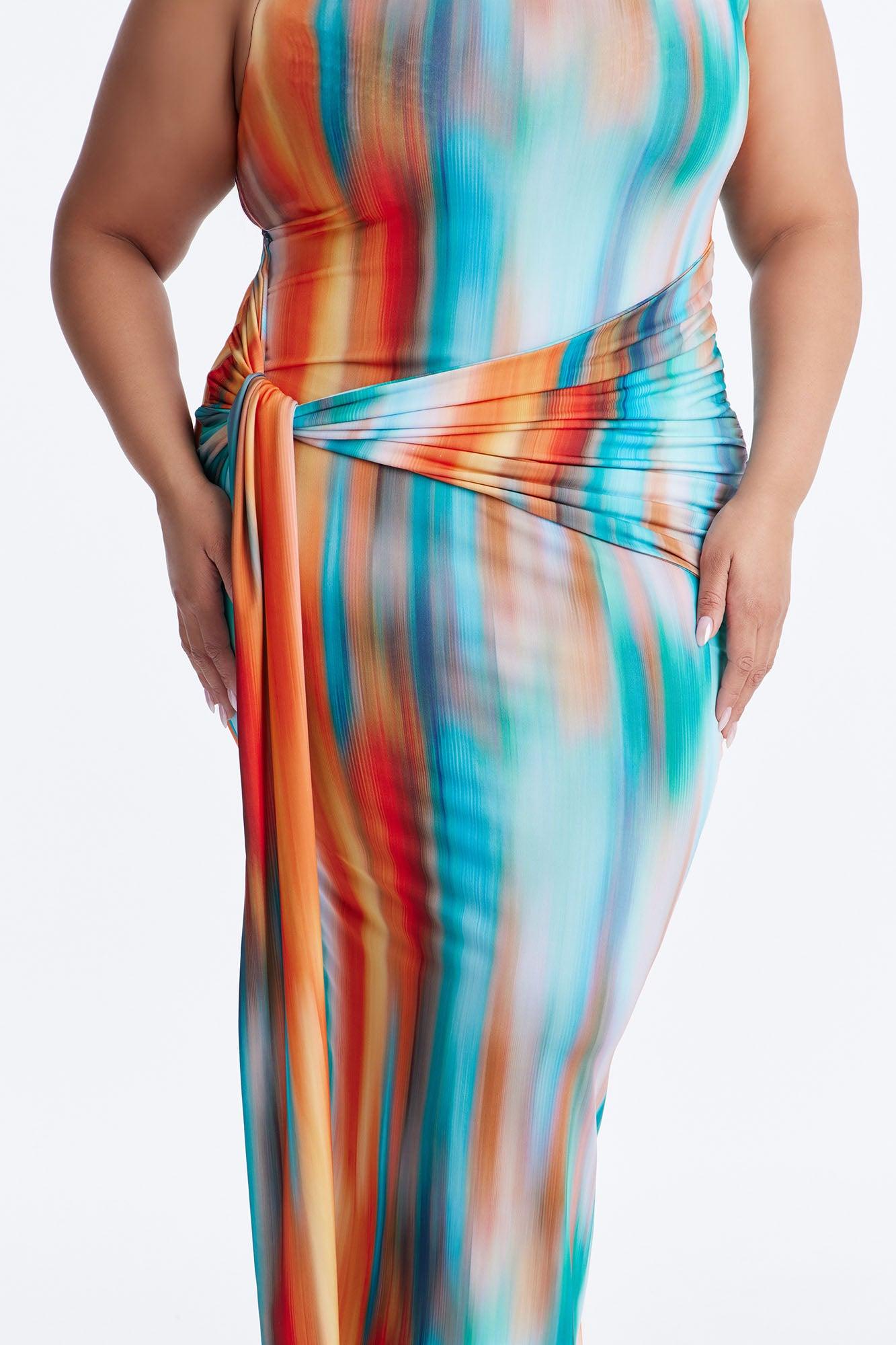 Sunset Vibes Draped Maxi Dress - Orange/combo Female Product Image