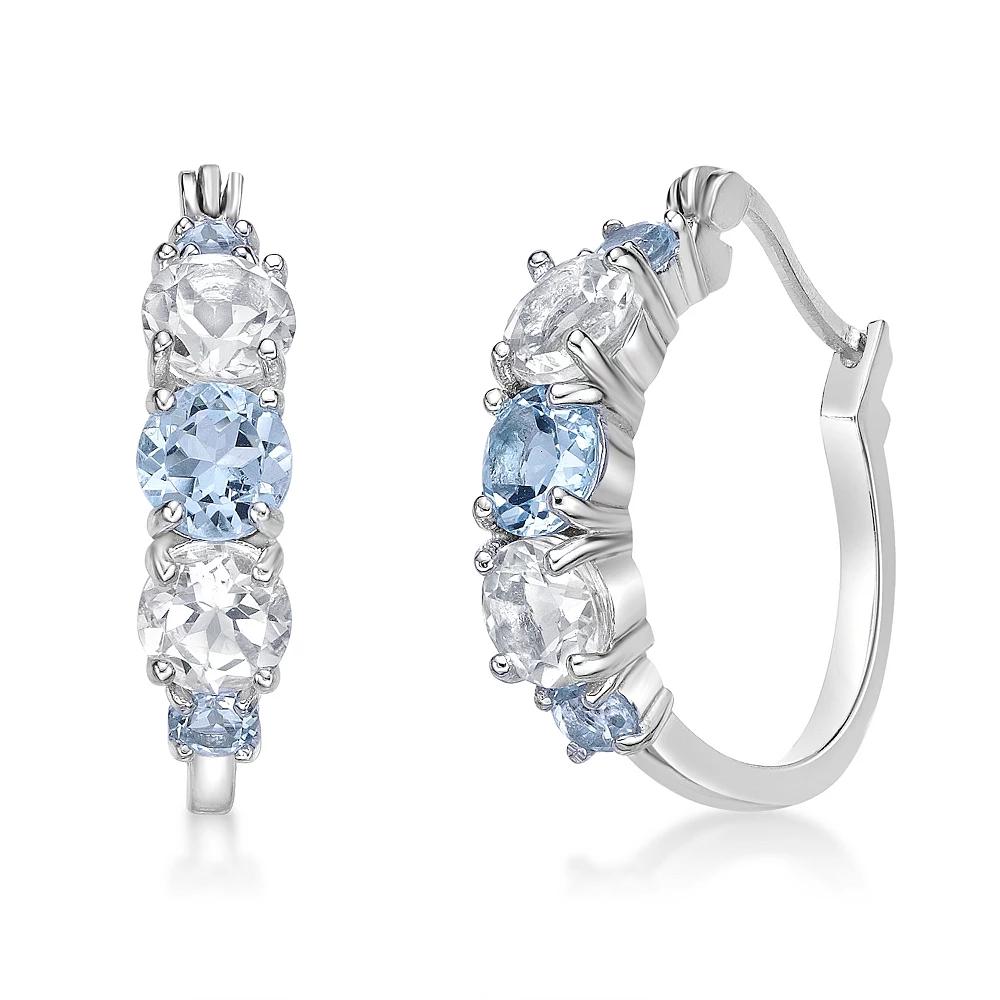 Gemminded Sterling Silver Blue Topaz & White Topaz Hoop Earrings, Women's Product Image