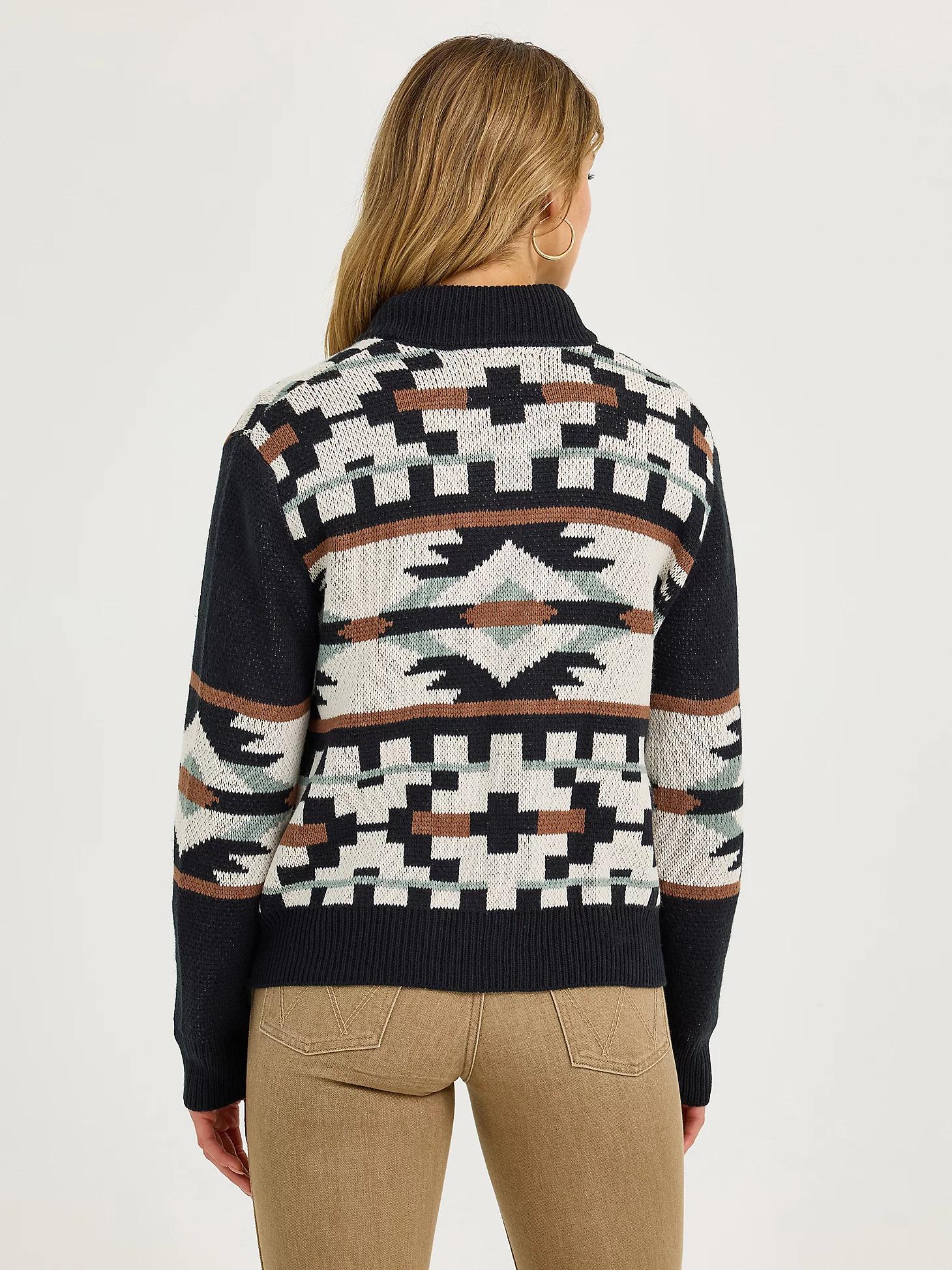 Women's Southwestern Full Zip Cardigan Sweater in Black Product Image