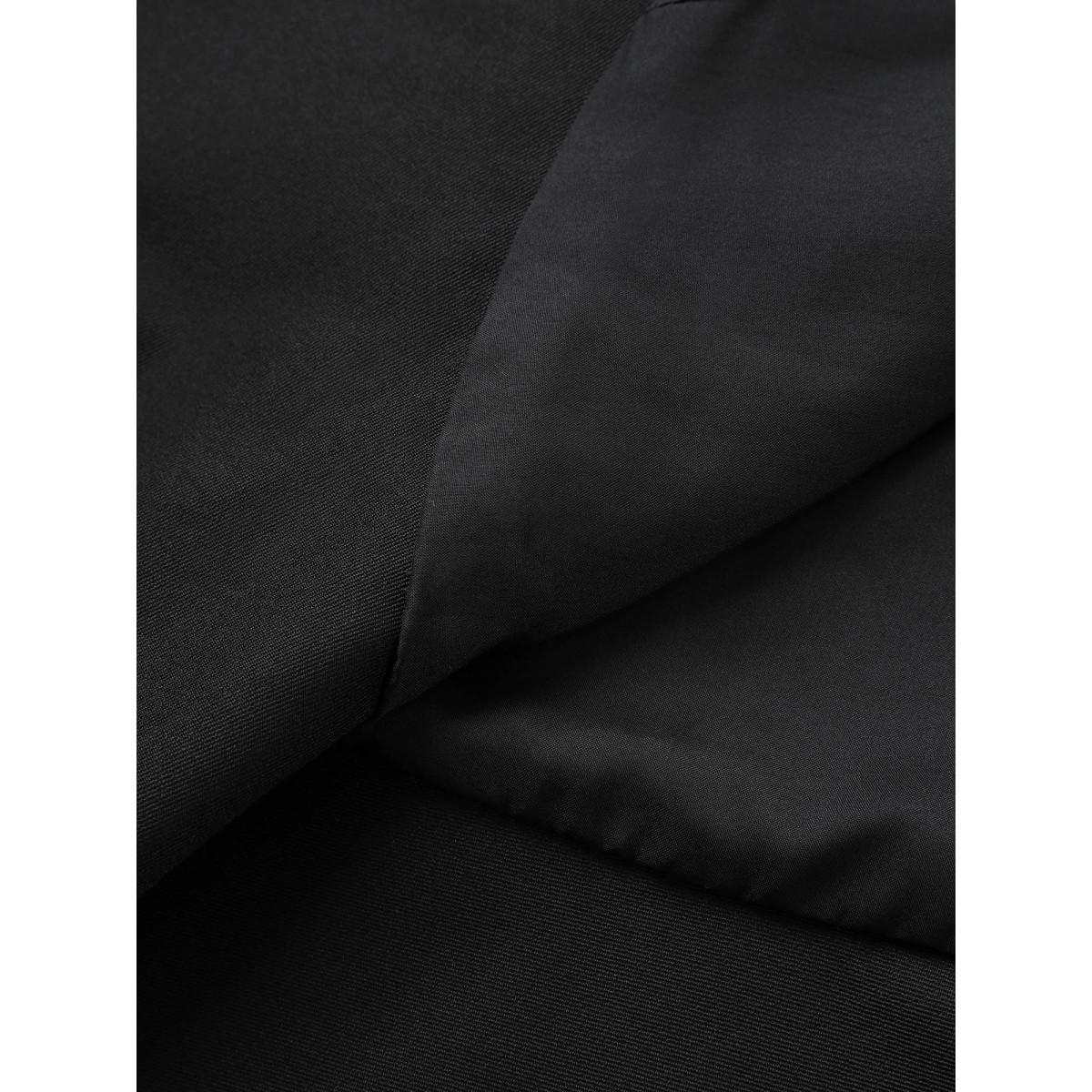 Plus Size Solid Patchwork Ruffles Blazer Black Women Work Plain Non Sleeve Elbow-length sleeve Suit Collar 28/5X At the Office Blazers BloomChic Product Image