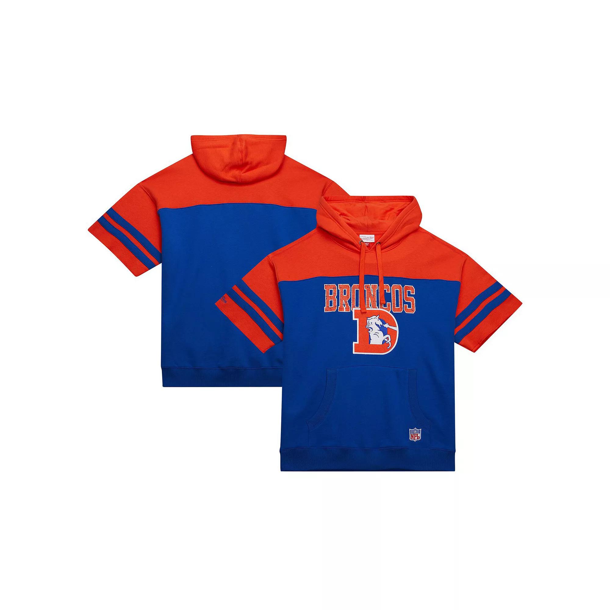 Men's Mitchell & Ness Royal Denver Broncos  Off Field Vintage Logo Short Sleeve Pullover Hoodie, Size: Small, Blue Product Image