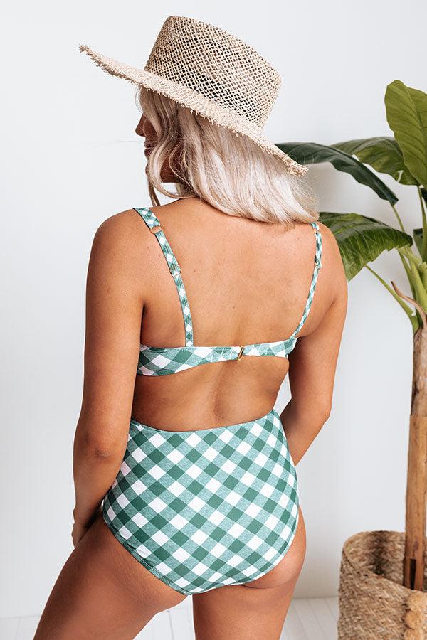 Tanning In Tulum High Waist Gingham Bikini Bottom in Hunter Green Product Image