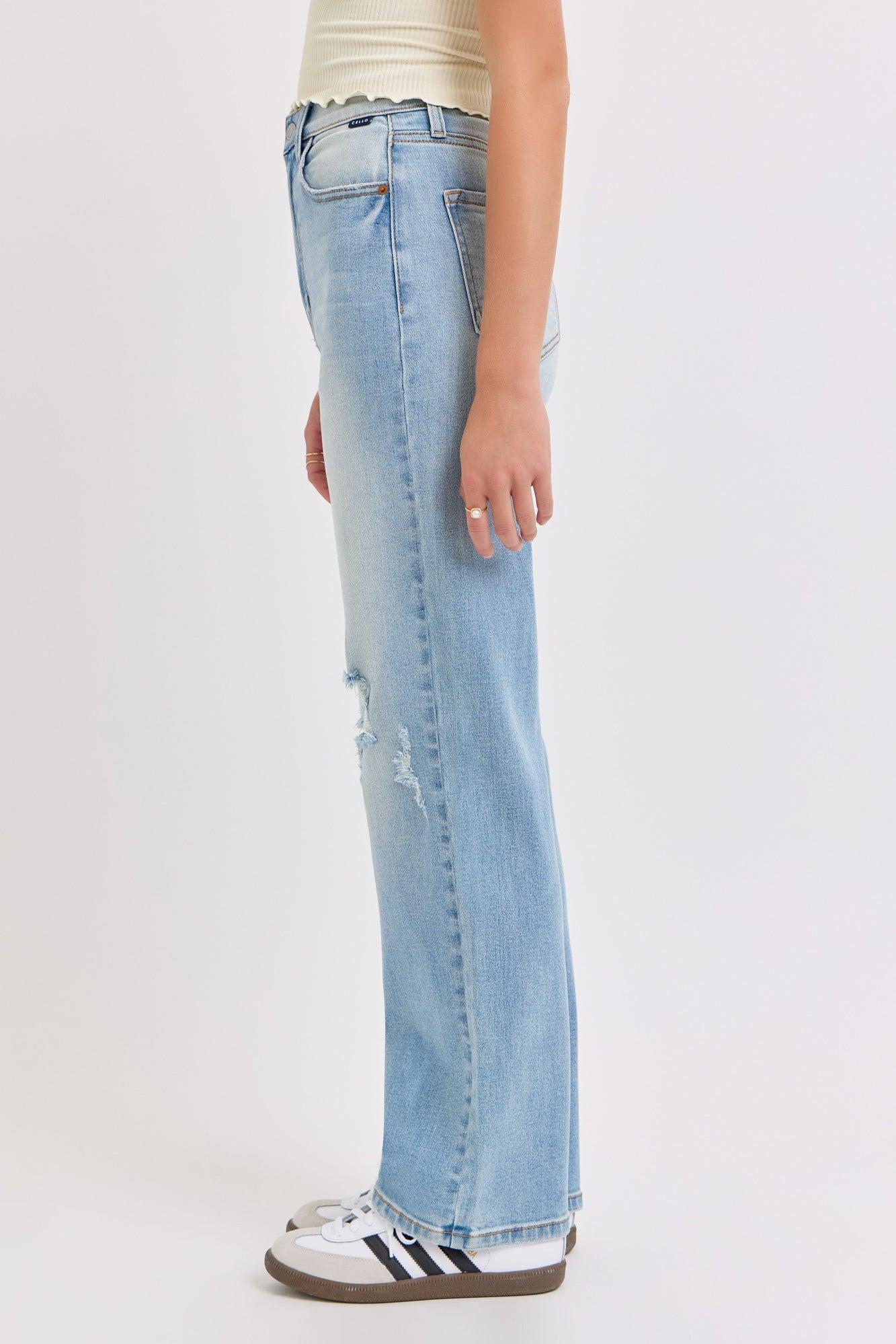 Light Wash Super High Rise Distressed Dad Jeans - FINAL SALE Product Image