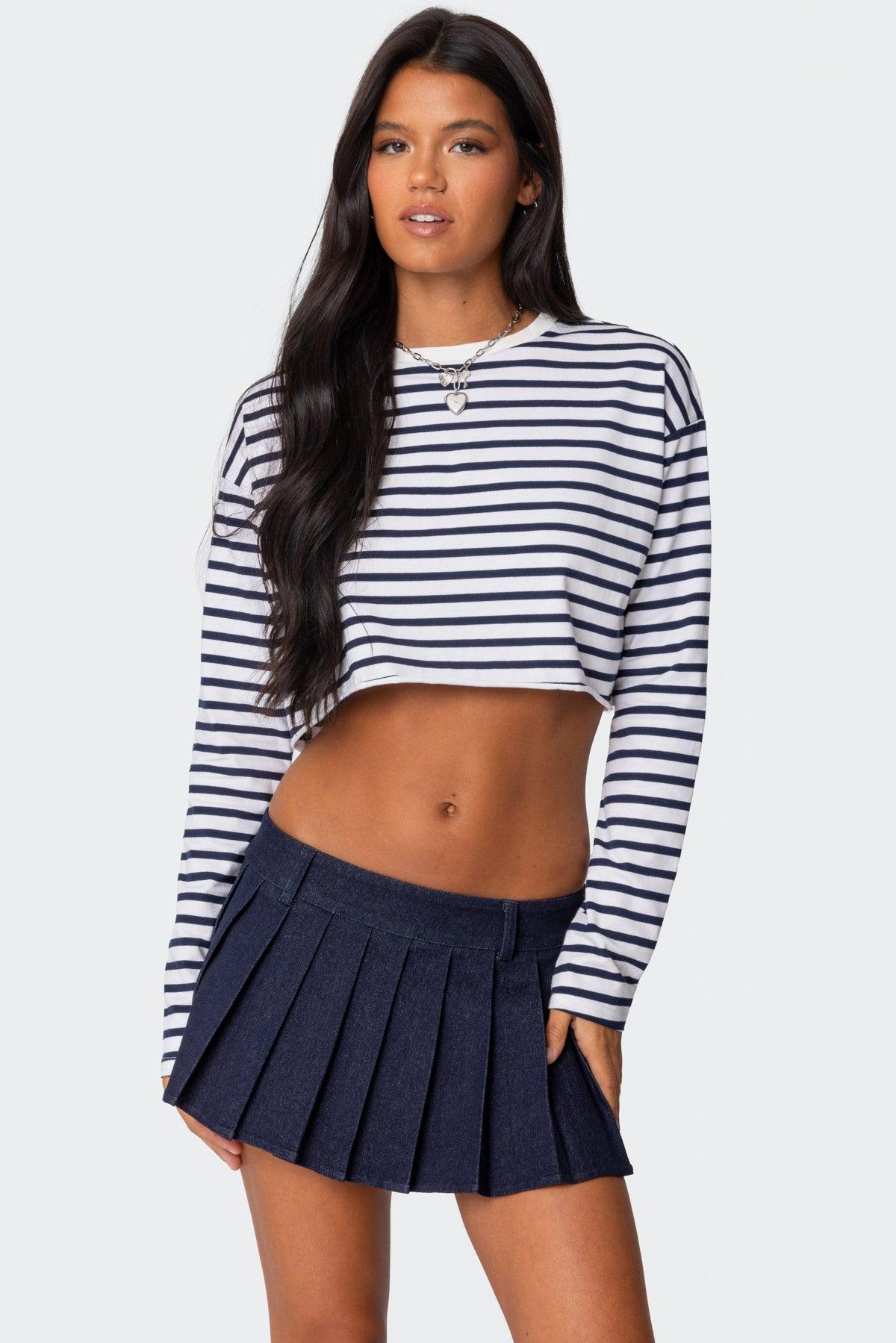 Stripey Cropped Long Sleeve T Shirt Product Image