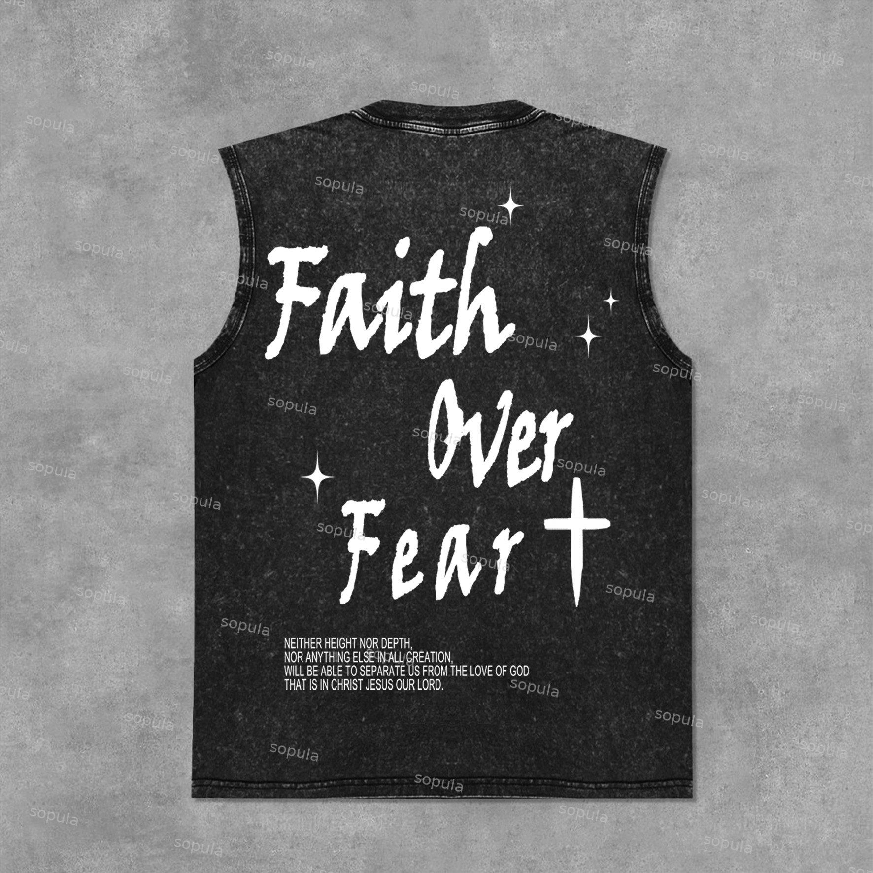 Faith Over Fear Bible Graphic Print Acid Washed Sleeveless Tank Top Product Image
