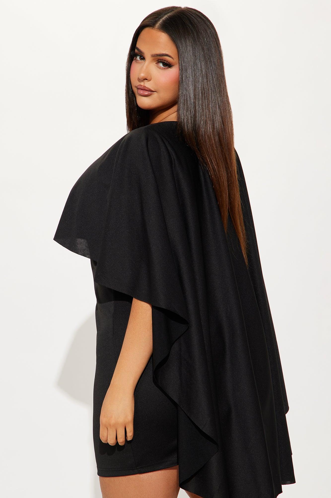Once In A Lifetime Cape Mini Dress - Black Product Image