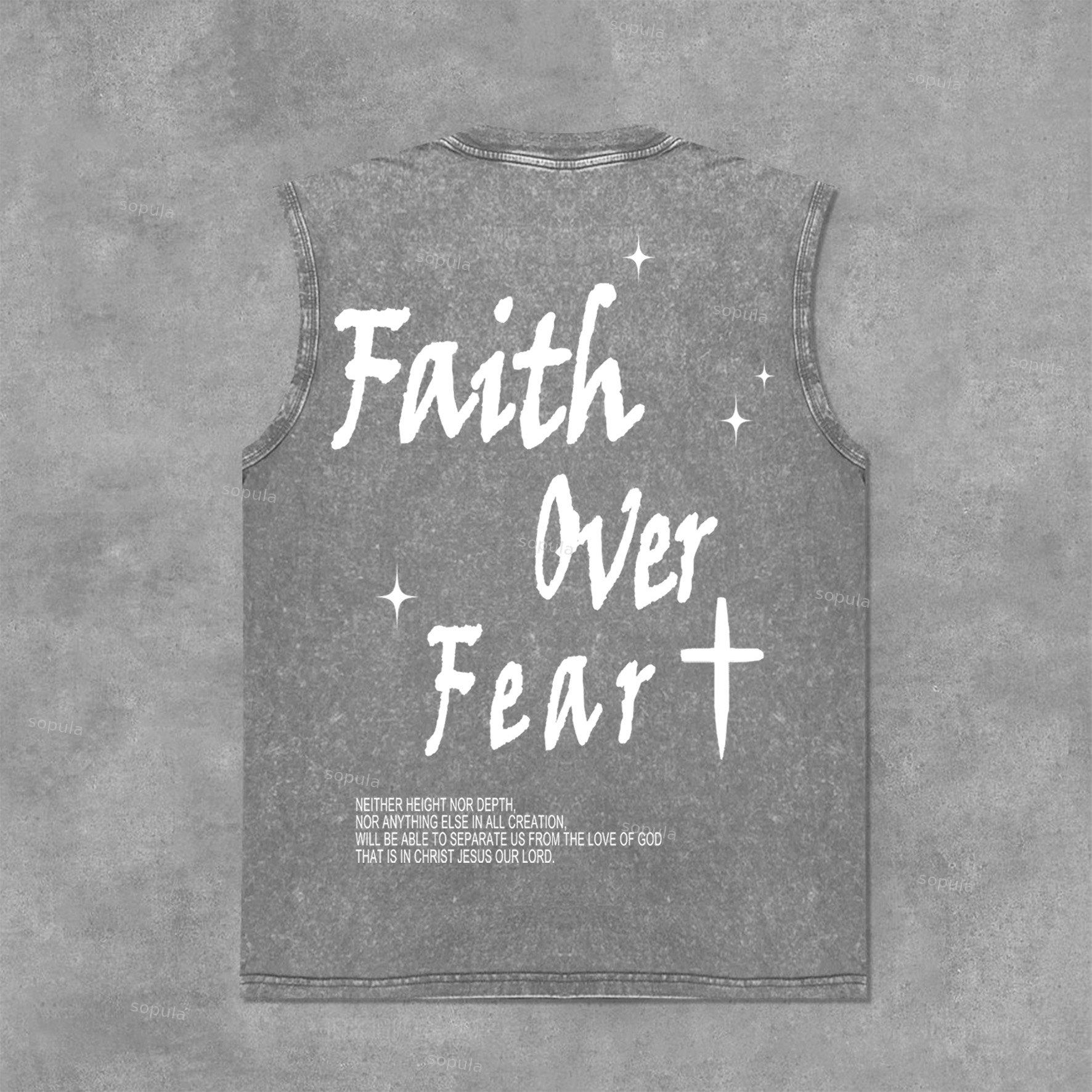 Faith Over Fear Bible Graphic Print Acid Washed Sleeveless Tank Top Product Image