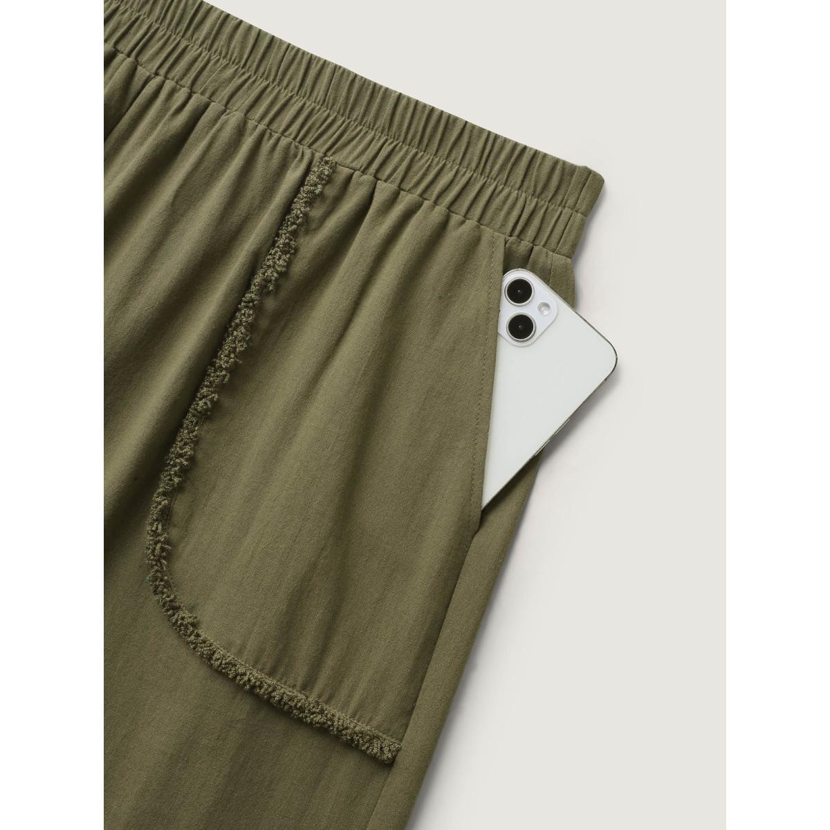 Plus Size Stretchy Waist Frayed Hem Wide-Leg Pants Women ArmyGreen Boho Wide Leg Mid Rise Vacation Pants BloomChic 10/M Product Image