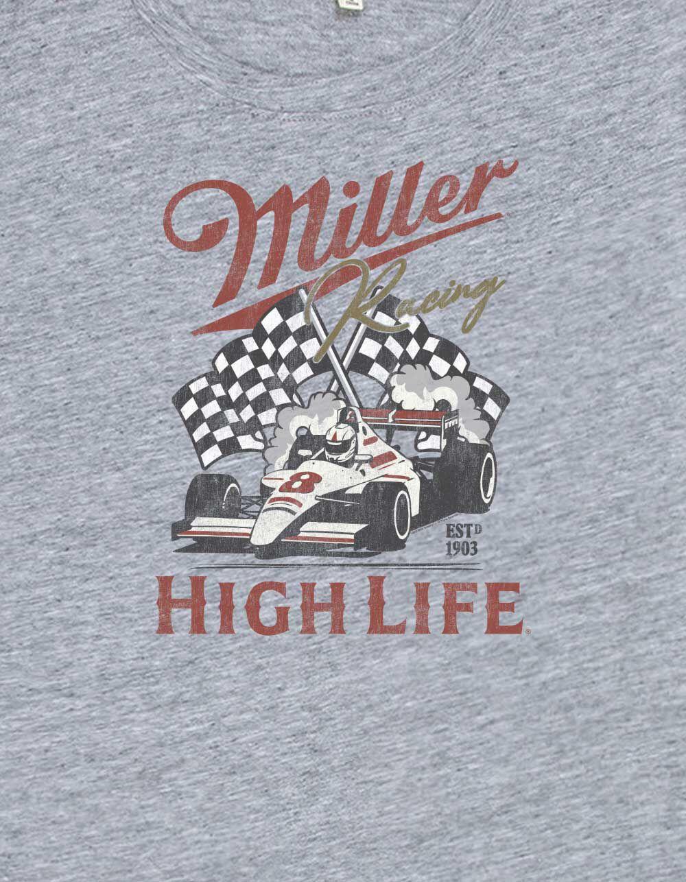 MILLER HIGH LIFE Racing Distressed Womens Baby Tee - HEATHER GRAY Product Image