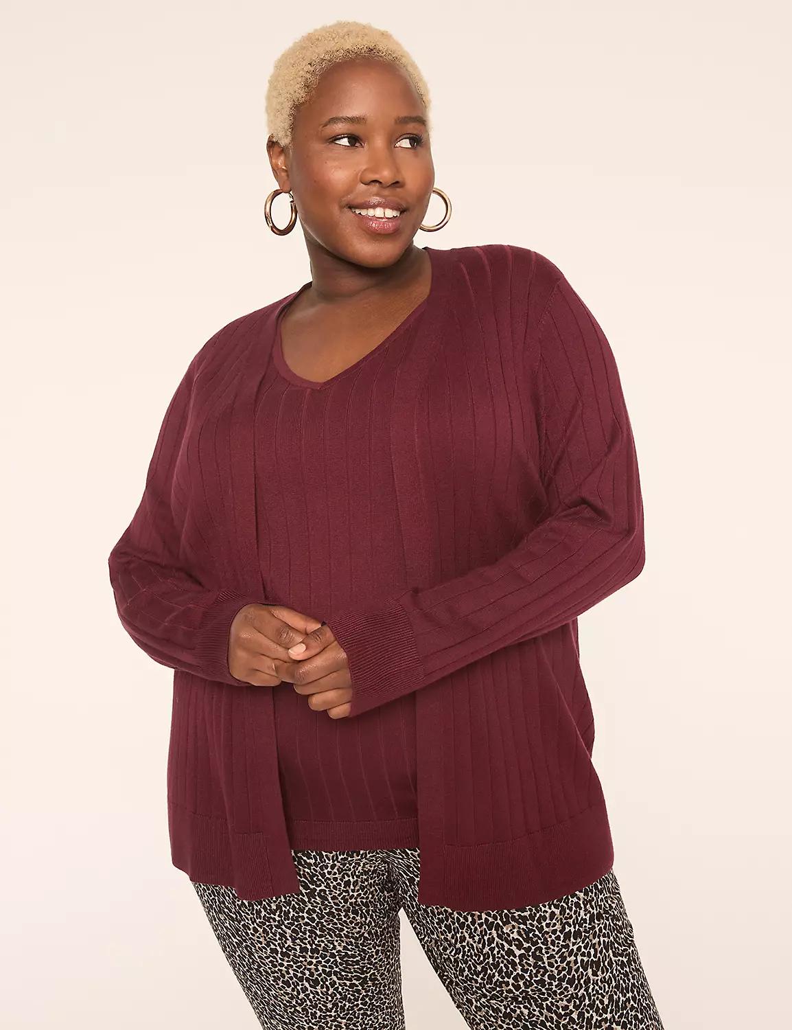 Modern Ribbed Long-Sleeve Open-Front Cardigan Product Image