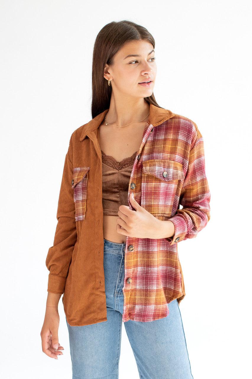 Amber Brown Corduroy Flannel Shirt Product Image