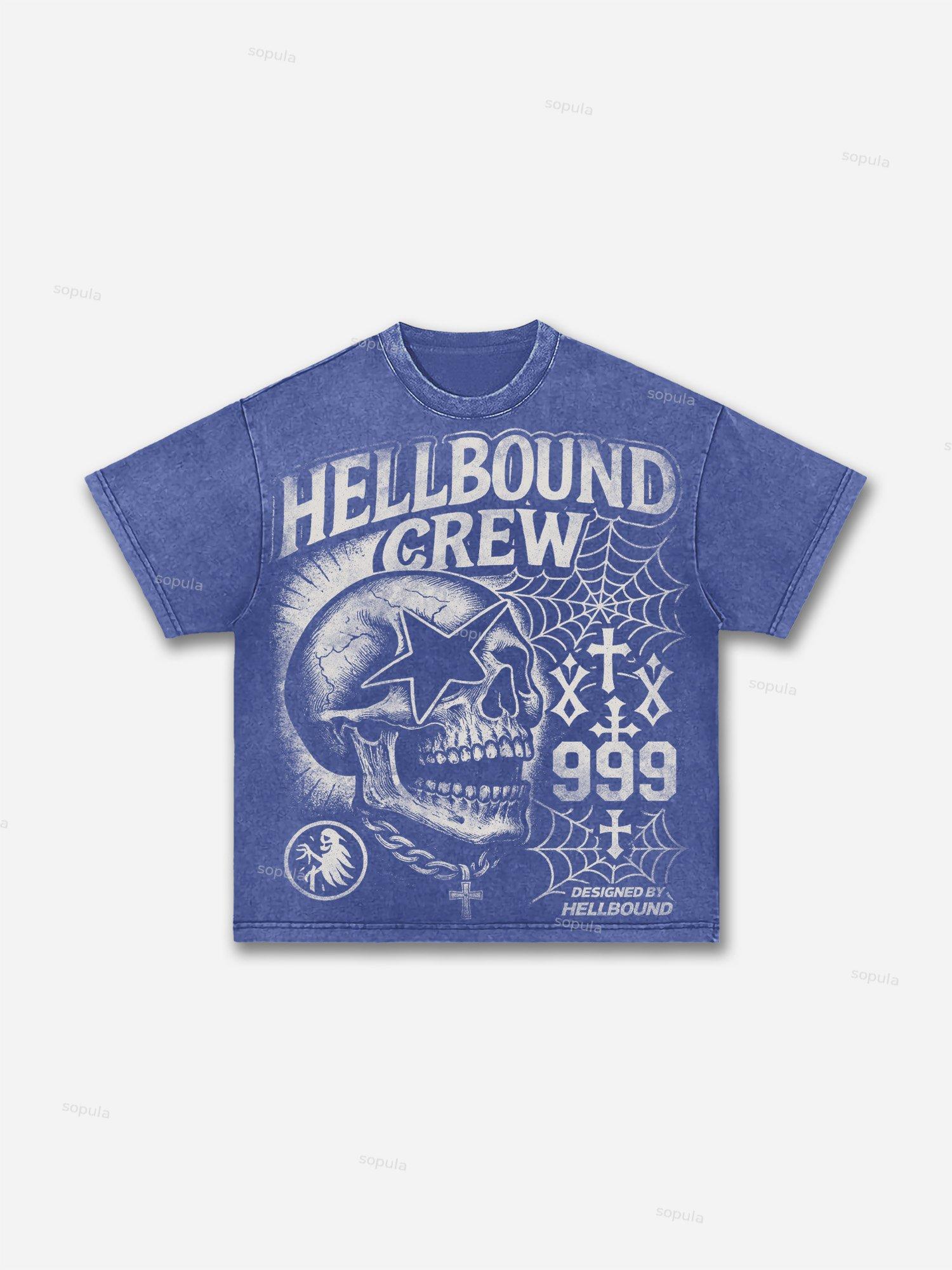Hellbound Crew Vintage Skull Graphic Acid Wash T-shirt Product Image