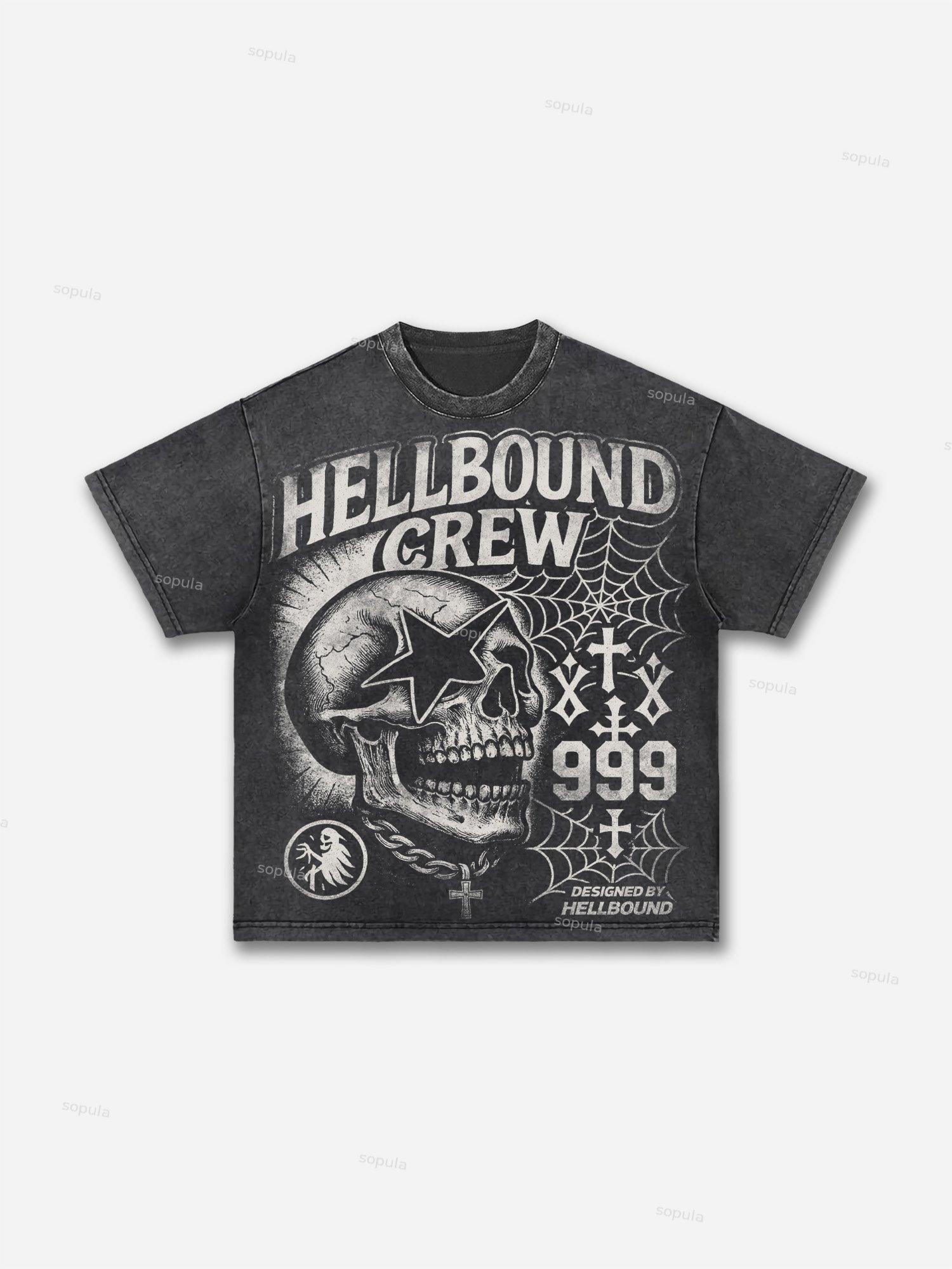 Hellbound Crew Vintage Skull Graphic Acid Wash T-shirt Product Image