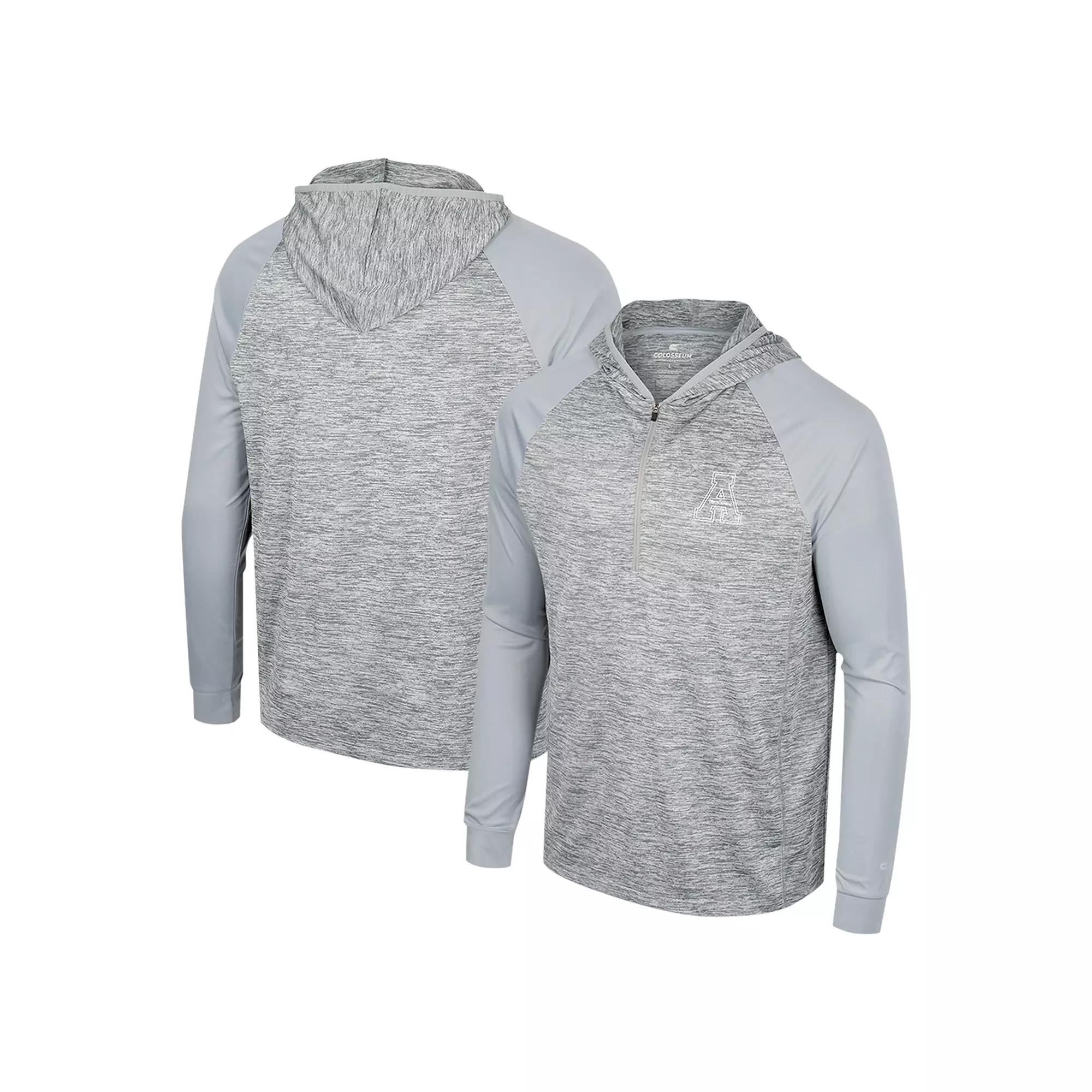 Men's Colosseum Gray Appalachian State Mountaineers Cybernetic Raglan Quarter-Zip Hooded Top,  Product Image