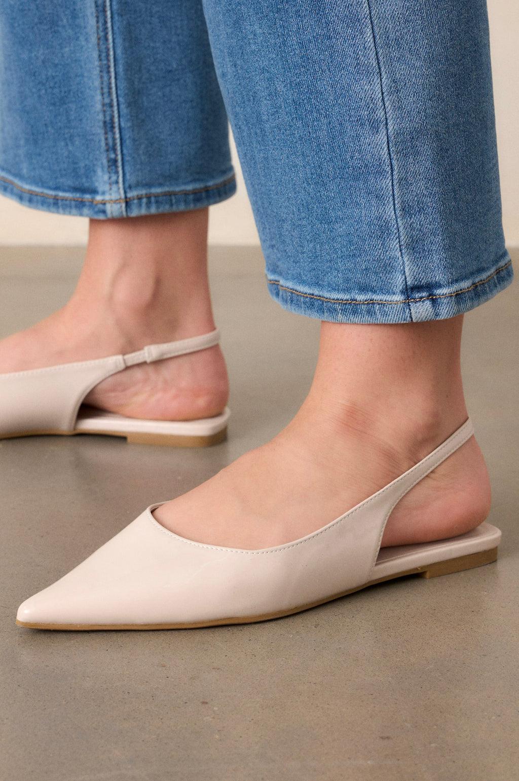 Mixed Feelings Ivory Pointed-Toe Slingback Flats Product Image