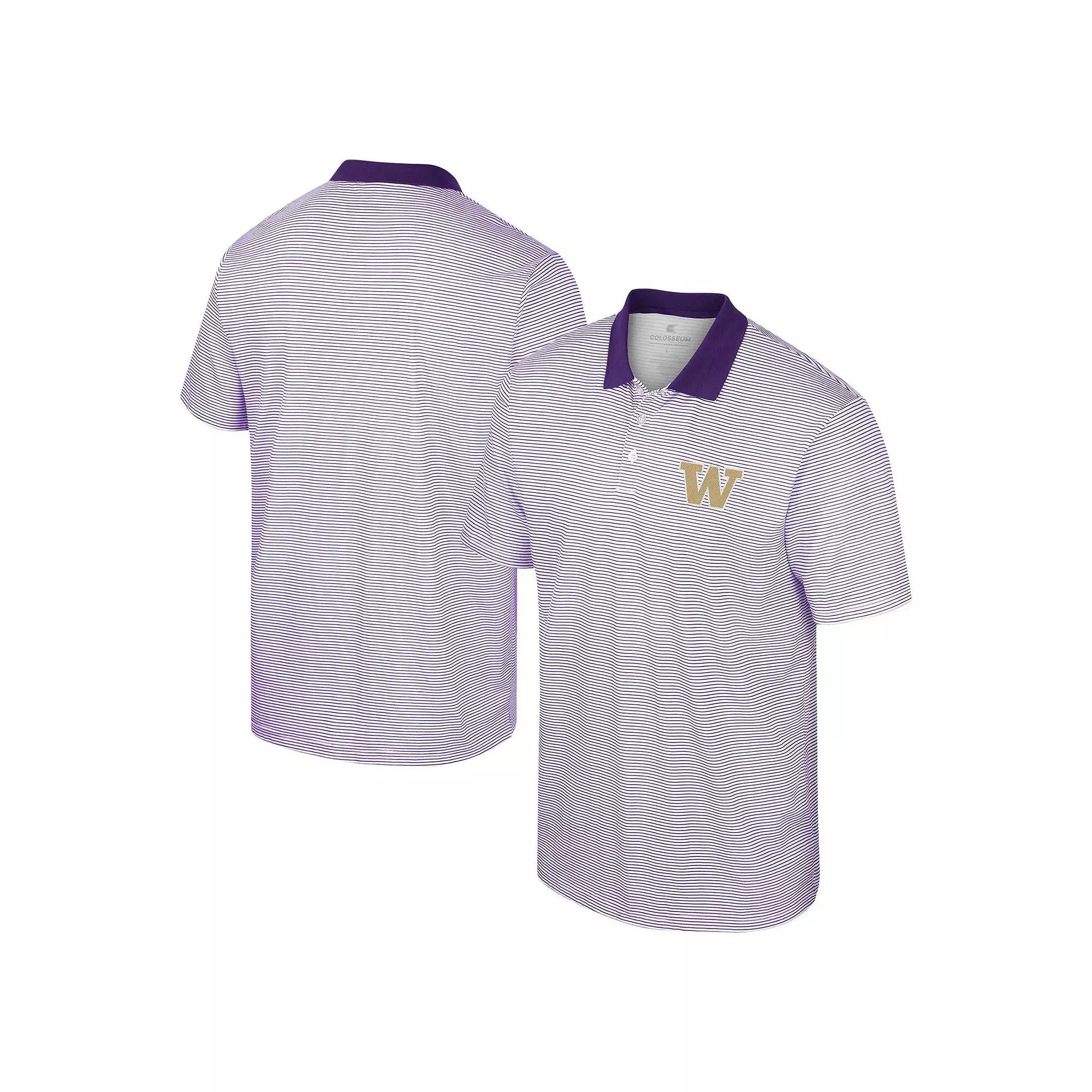 Men's Colosseum White/Purple Washington Huskies Print Stripe Polo,  Product Image