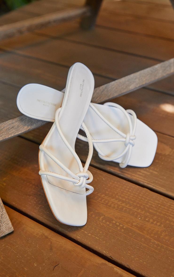  White Wide Fit Pu Square Toe Knotted Heeled Mules Product Image