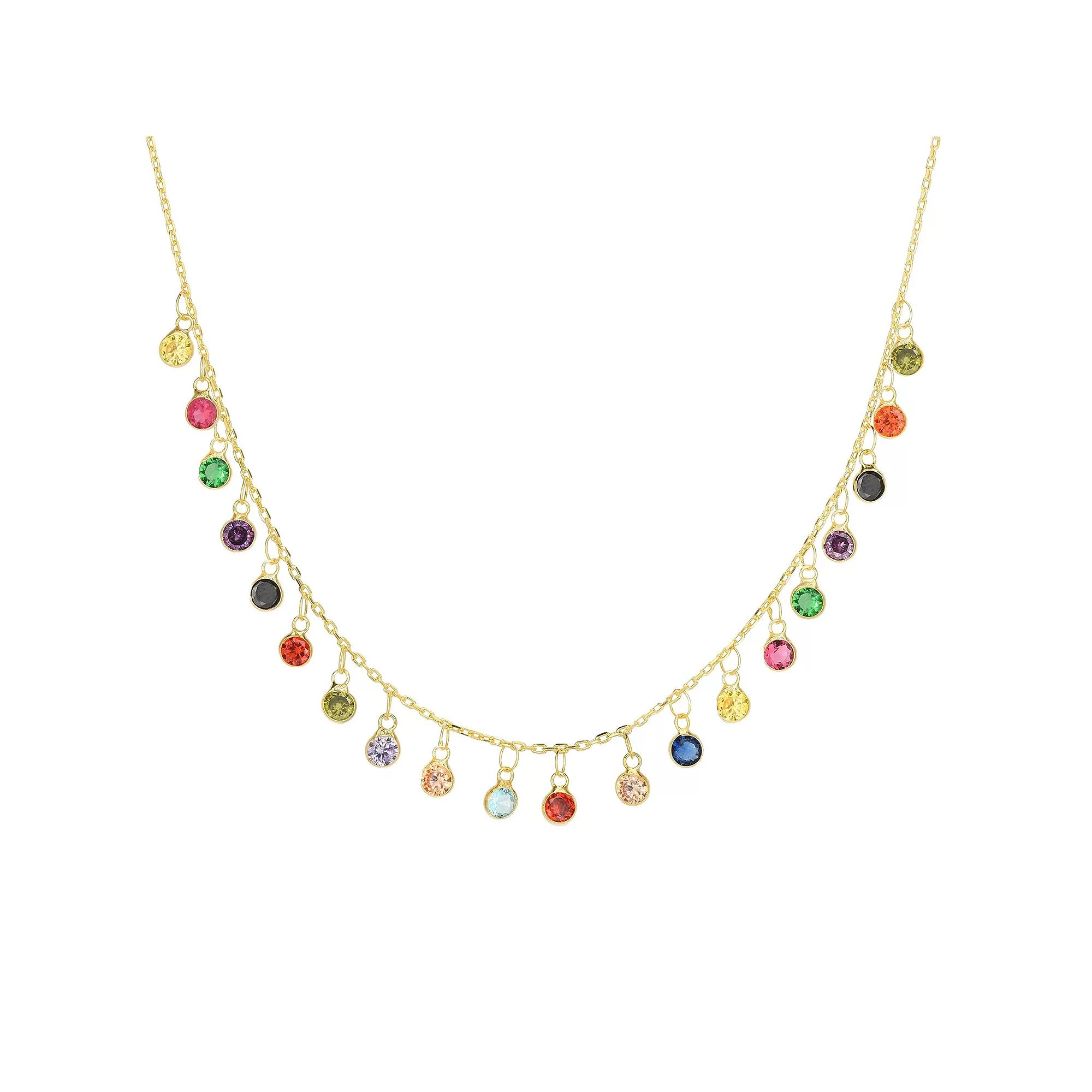 Sunkissed Sterling Cubic Zirconia Charm Necklace, Women's, Size: 18", Gold Tone Rainbow Product Image